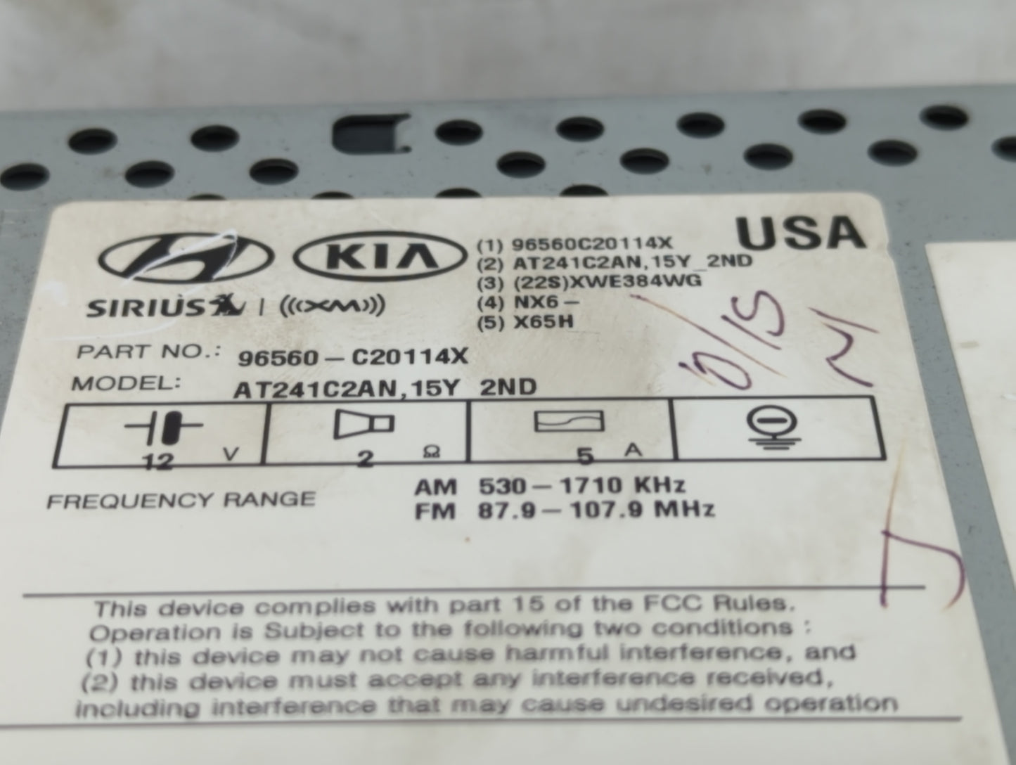 2016 Hyundai Sonata Radio AM FM Cd Player Receiver Replacement P/N:96560-C20114X Fits OEM Used Auto Parts - Oemusedautoparts