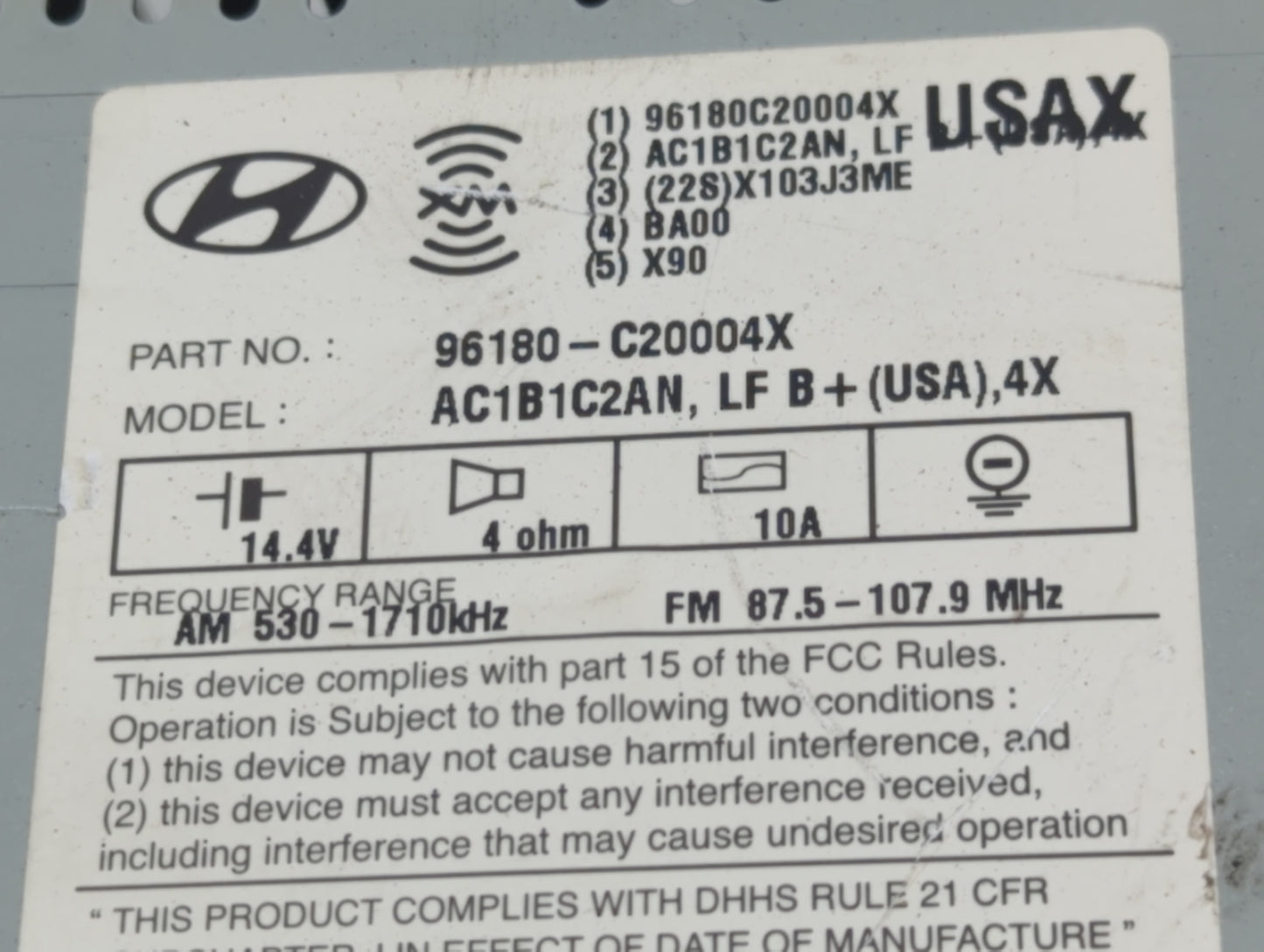 2016-2017 Hyundai Sonata Radio AM FM Cd Player Receiver Replacement P/N:96180-C20004X Fits Fits 2016 2017 OEM Used Auto Part