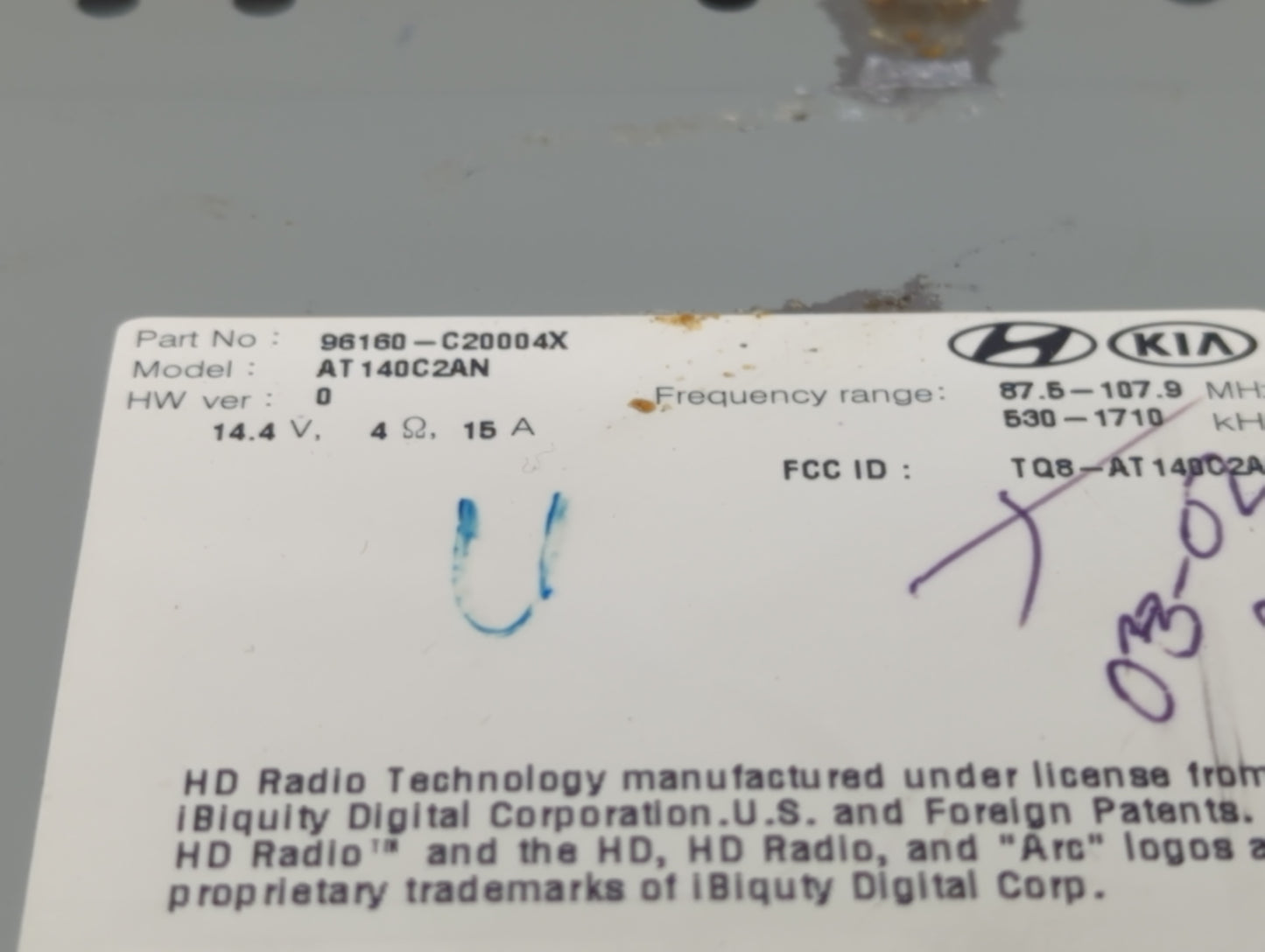 2016-2017 Hyundai Sonata Radio AM FM Cd Player Receiver Replacement P/N:96160-C20004X AT140C2AN, TQ8-AT140C2A Fits Fits 2016