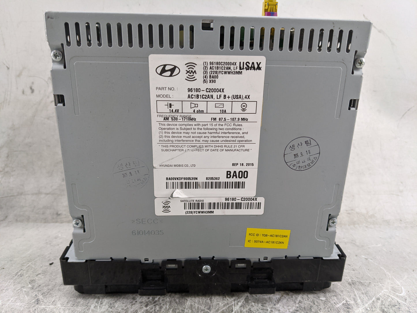 2015-2017 Hyundai Sonata Radio AM FM Cd Player Receiver Replacement P/N:96180-C20004X AC1B1C2AN Fits Fits 2015 2016 2017 OEM