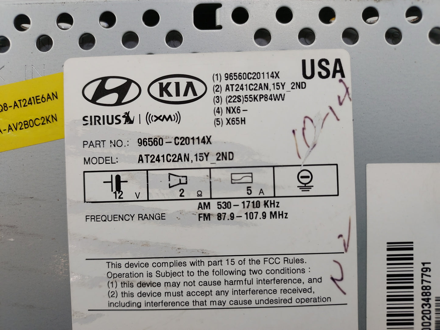 2016-2017 Hyundai Sonata Radio AM FM Cd Player Receiver Replacement P/N:96560C20114X 96560-C20114X, AT241C2AN Fits Fits 2016