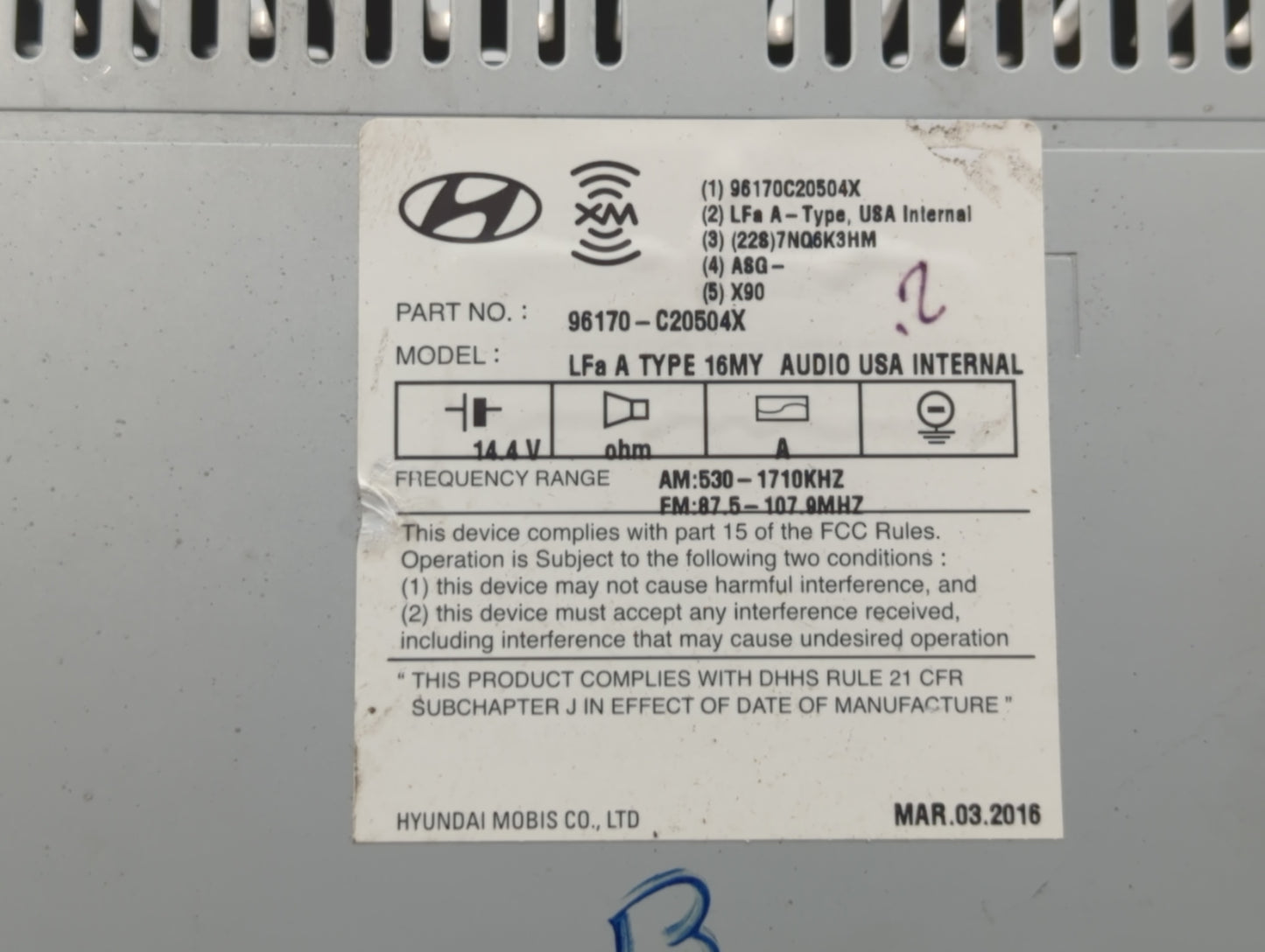 2016-2017 Hyundai Sonata Am Fm Cd Player Radio Receiver - Oemusedautoparts1.com