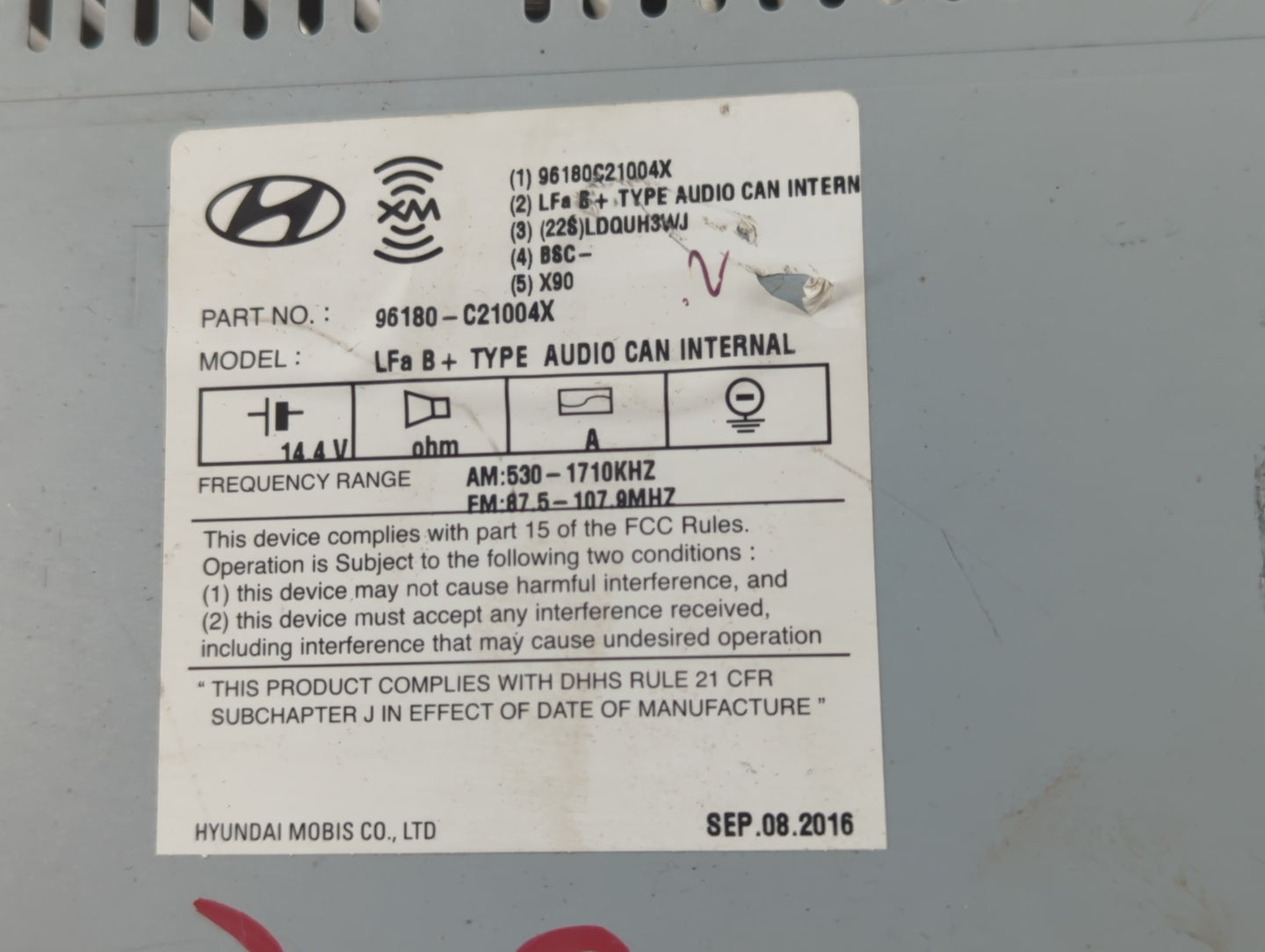 2016-2017 Hyundai Sonata Radio AM FM Cd Player Receiver Replacement P/N:96160-C20004X Fits Fits 2016 2017 OEM Used Auto Part