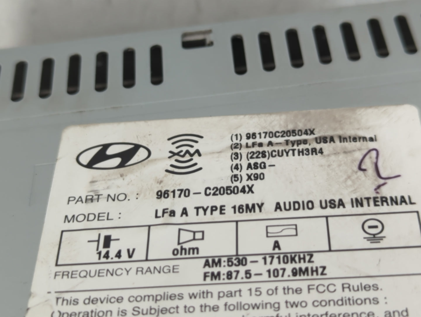2016-2017 Hyundai Sonata Radio AM FM Cd Player Receiver Replacement P/N:96170-C20504X Fits Fits 2016 2017 OEM Used Auto Part