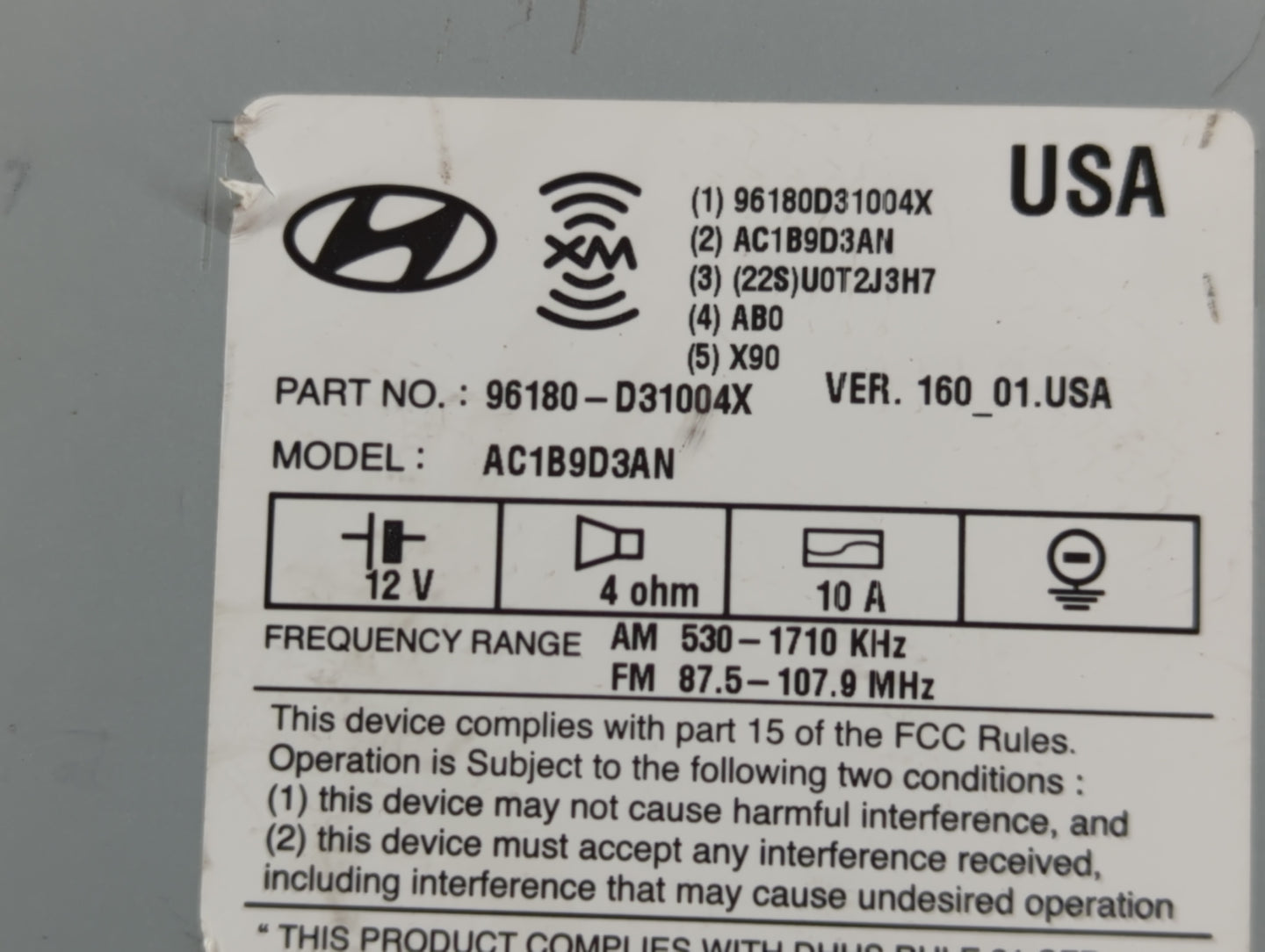 2016-2018 Hyundai Tucson Radio AM FM Cd Player Receiver Replacement P/N:96180-D31004X Fits Fits 2016 2017 2018 OEM Used Auto