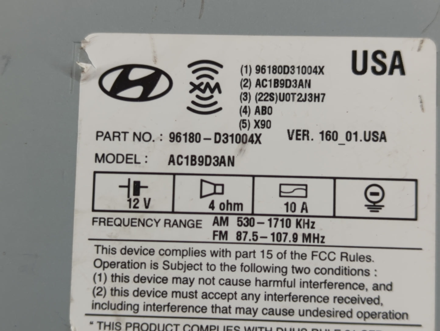 2016-2018 Hyundai Tucson Radio AM FM Cd Player Receiver Replacement P/N:96180-D31004X Fits Fits 2016 2017 2018 OEM Used Auto
