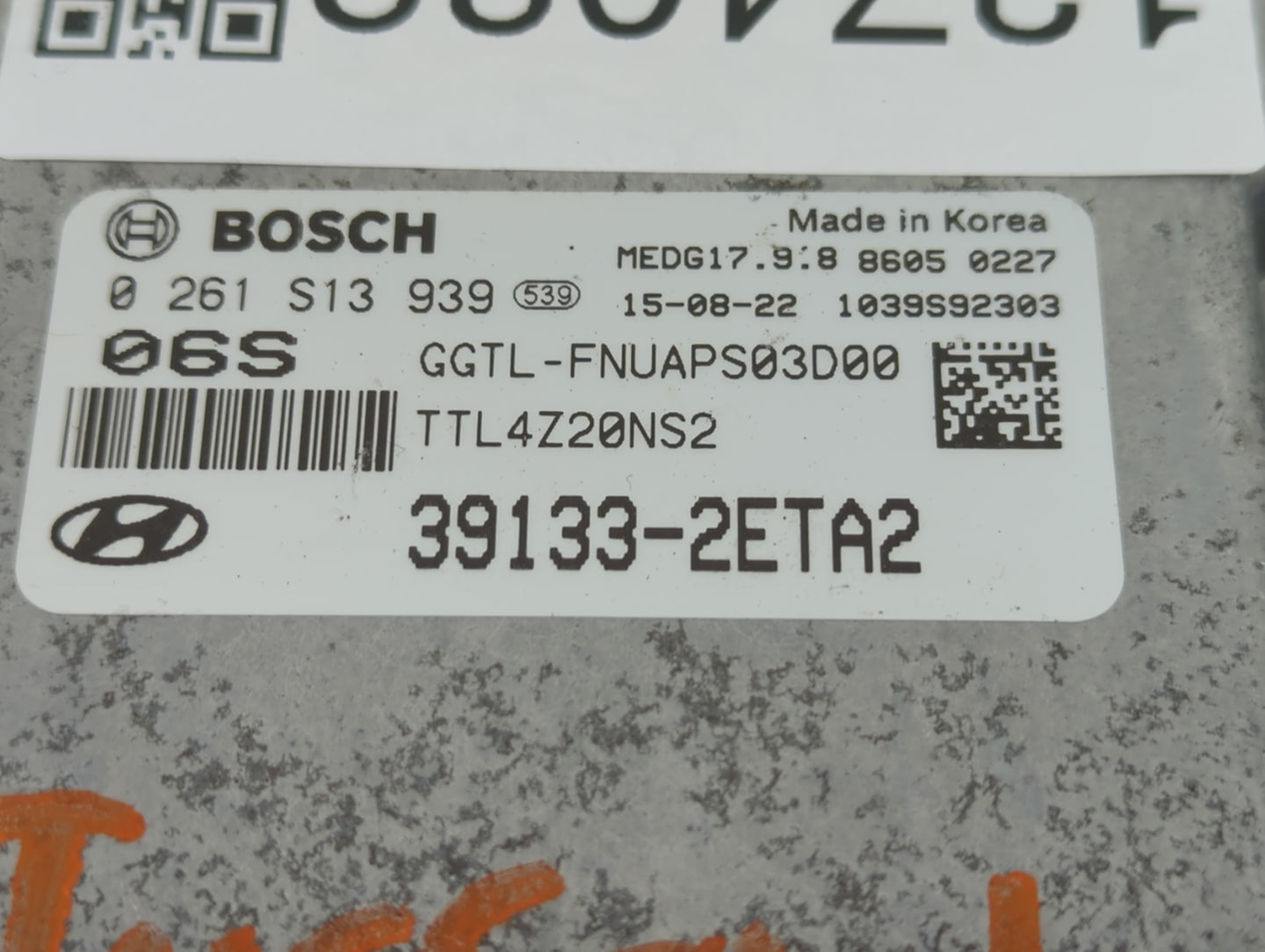2016-2018 Hyundai Tucson PCM Engine Control Computer ECU ECM PCU OEM P/N:39133-2ETA2 Fits Fits 2016 2017 2018 OEM Used Auto 