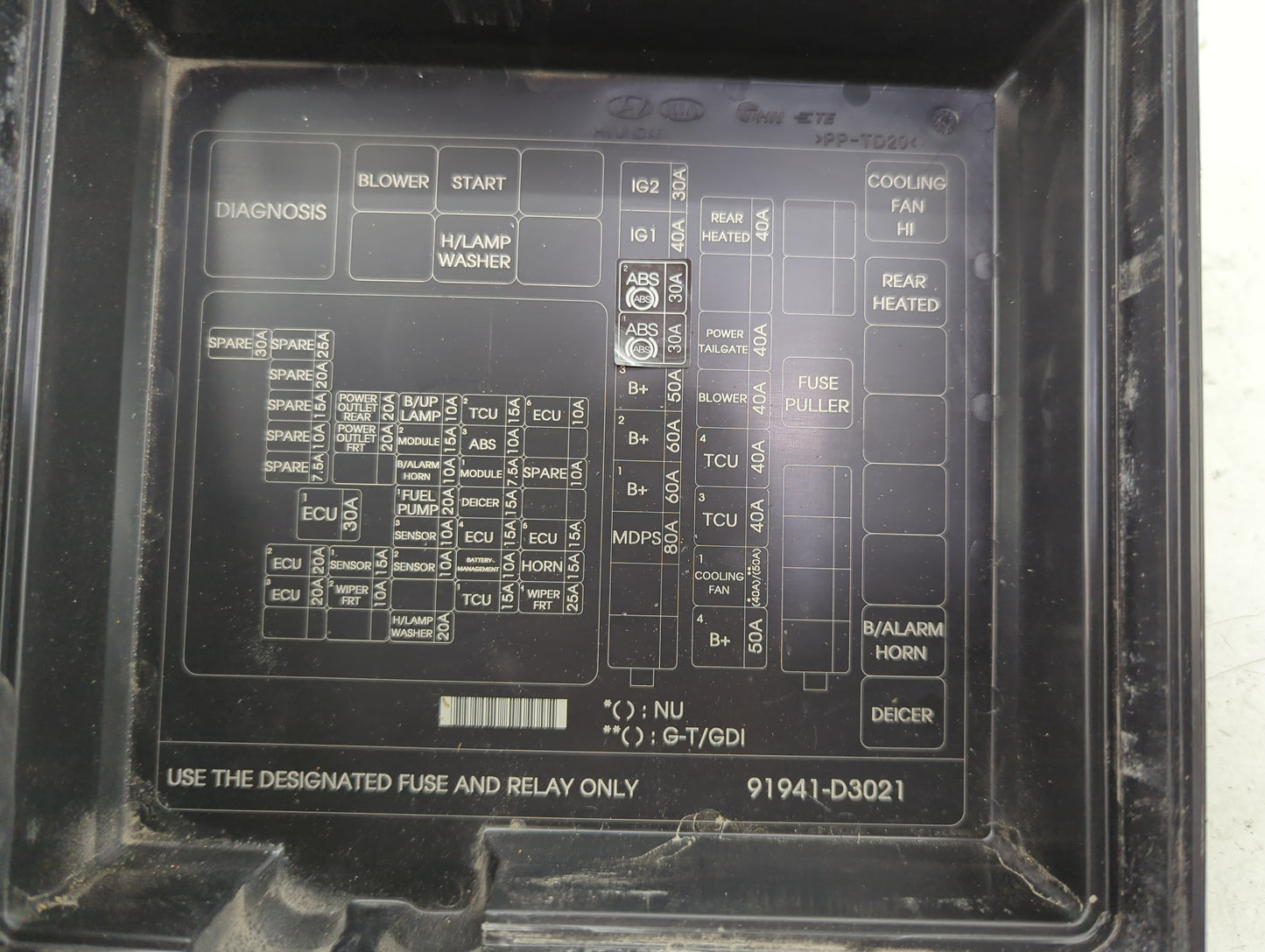2016-2018 Hyundai Tucson Fusebox Fuse Box Panel Relay Module P/N:91941-D3021 Fits Fits 2016 2017 2018 OEM Used Auto Parts - 