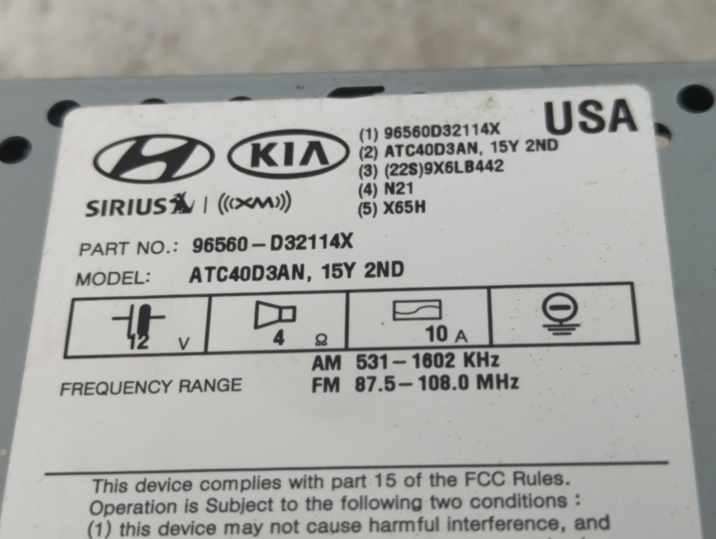 2016-2018 Hyundai Tucson Radio AM FM Cd Player Receiver Replacement P/N:96560-D32114X 96560D32114X Fits Fits 2016 2017 2018 