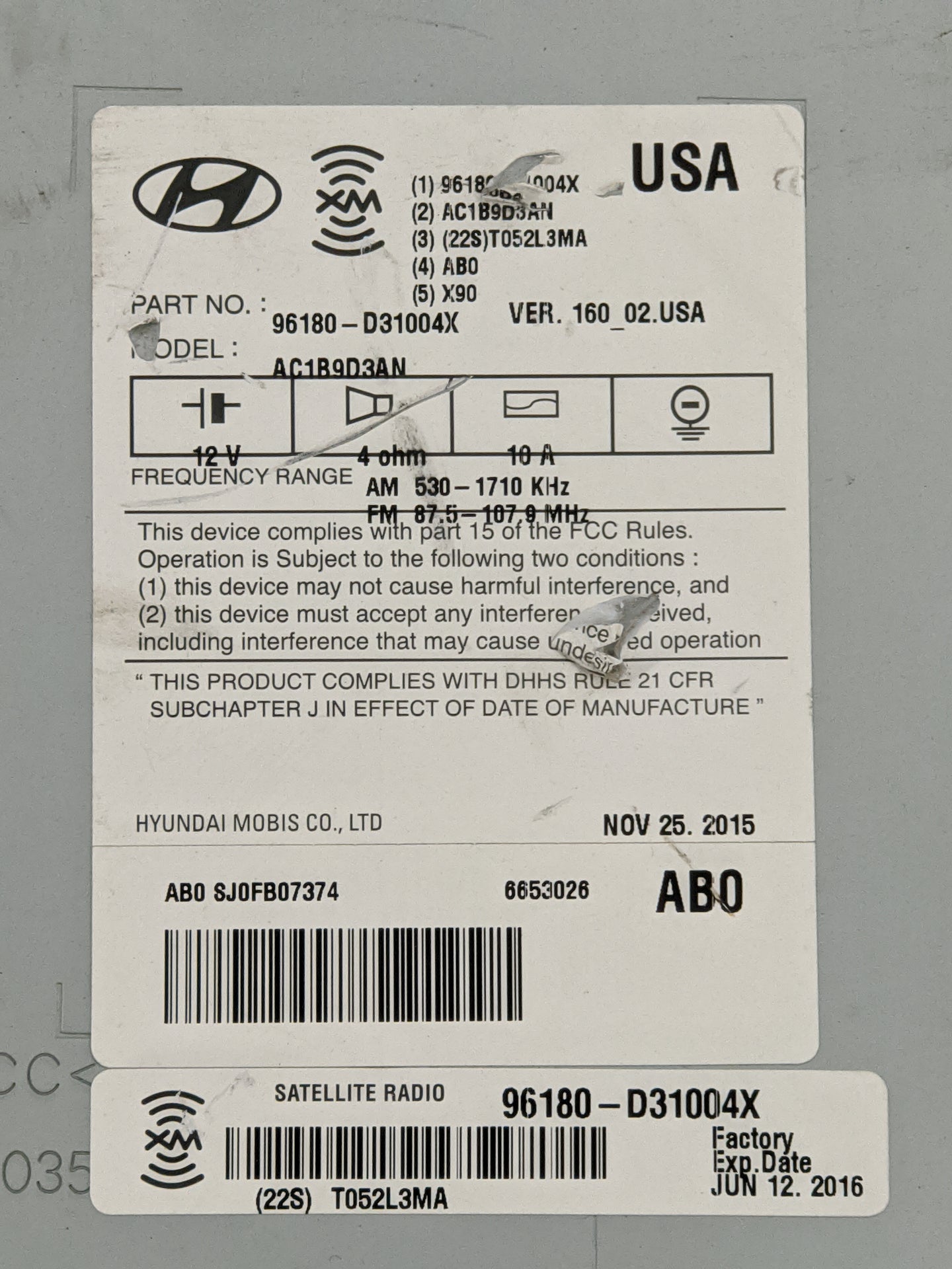 2016-2017 Hyundai Tucson Radio AM FM Cd Player Receiver Replacement P/N:96180-D31004X AC1B9D3AN, 96180-D3100 Fits Fits 2016 