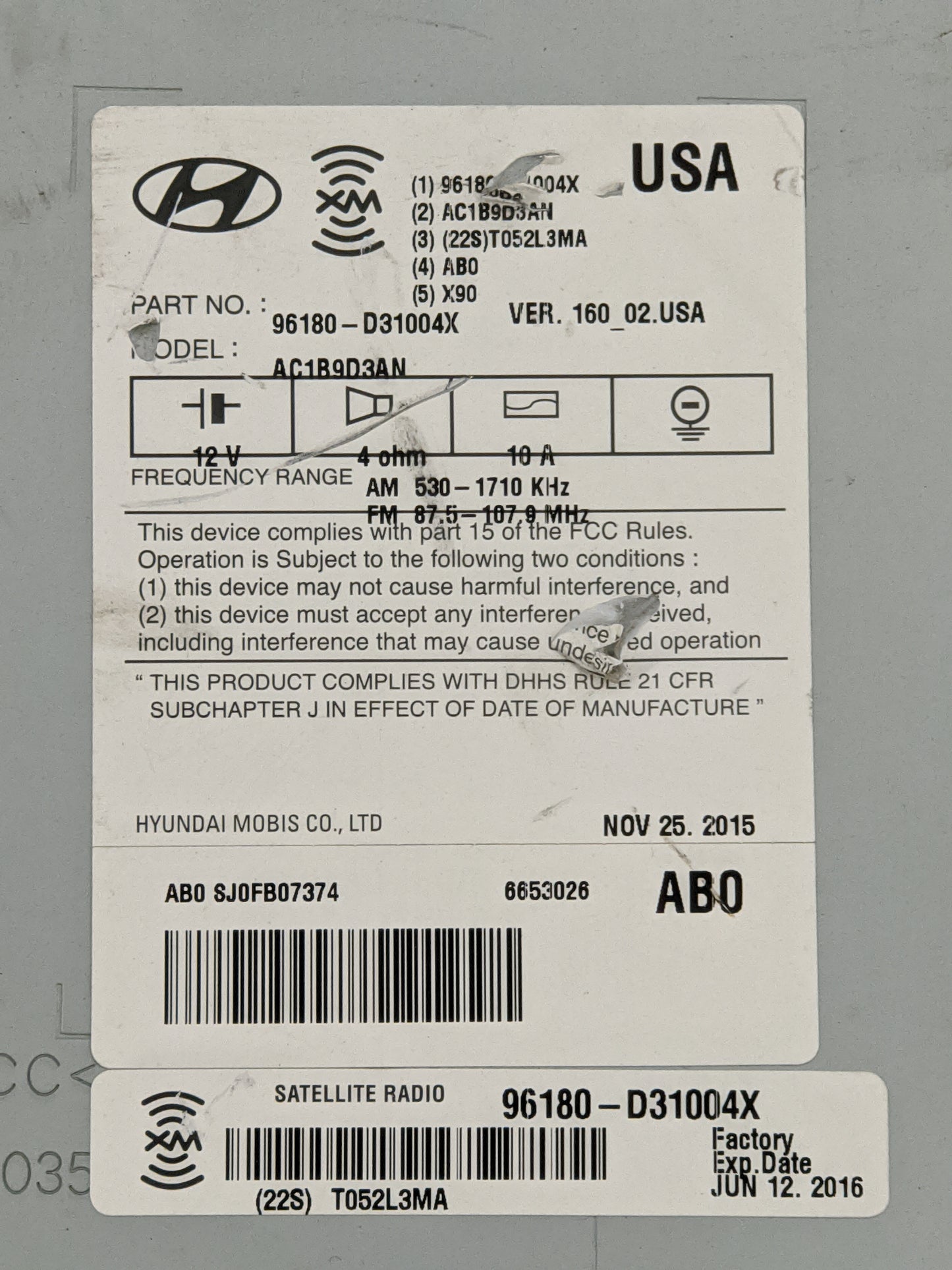 2016-2017 Hyundai Tucson Radio AM FM Cd Player Receiver Replacement P/N:96180-D31004X AC1B9D3AN, 96180-D3100 Fits Fits 2016 