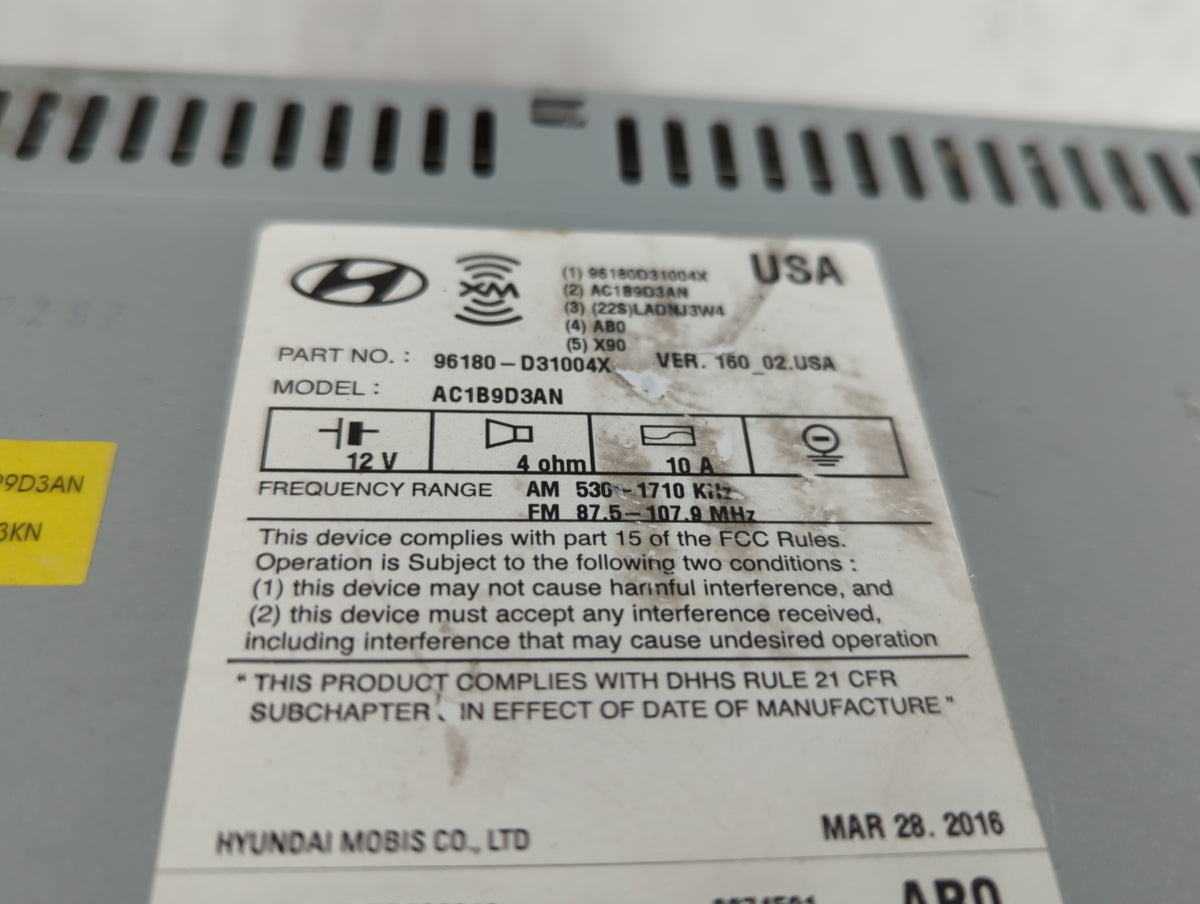 2016-2017 Hyundai Tucson Am Fm Cd Player Radio Receiver 372159 - Oemusedautoparts1.com