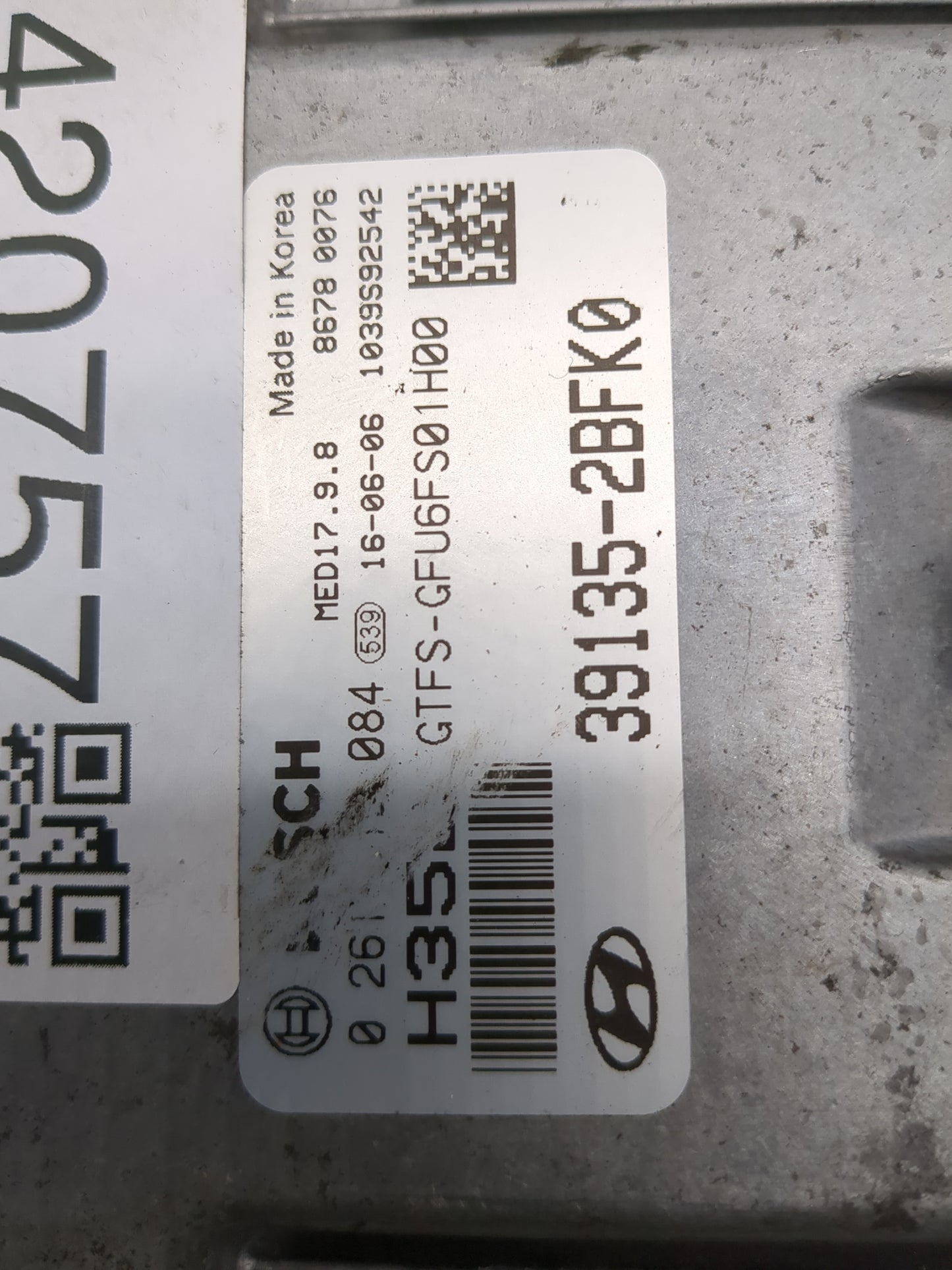 2016 Hyundai Veloster PCM Engine Control Computer ECU ECM PCU OEM P/N:39135-2BFK0 GTFS-GFU6FS01H00 Fits OEM Used Auto Parts 