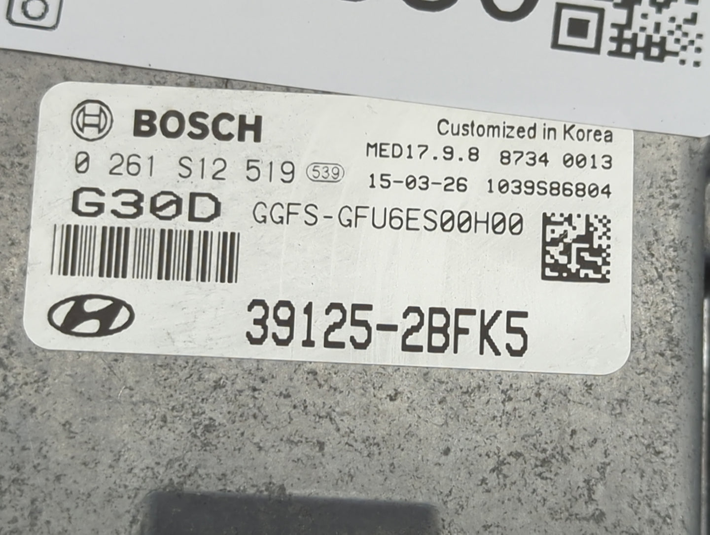 2016-2017 Hyundai Veloster PCM Engine Control Computer ECU ECM PCU OEM P/N:39125-2BFK5 0261S12519 Fits Fits 2016 2017 OEM Us