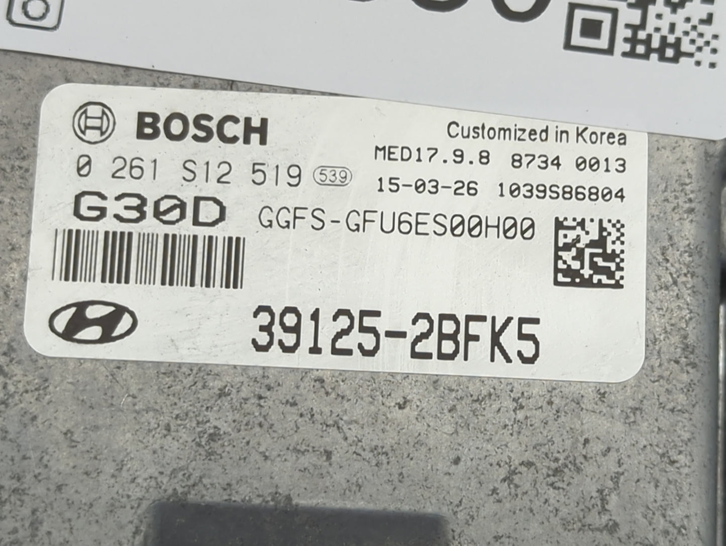 2016-2017 Hyundai Veloster PCM Engine Control Computer ECU ECM PCU OEM P/N:39125-2BFK5 0261S12519 Fits Fits 2016 2017 OEM Us