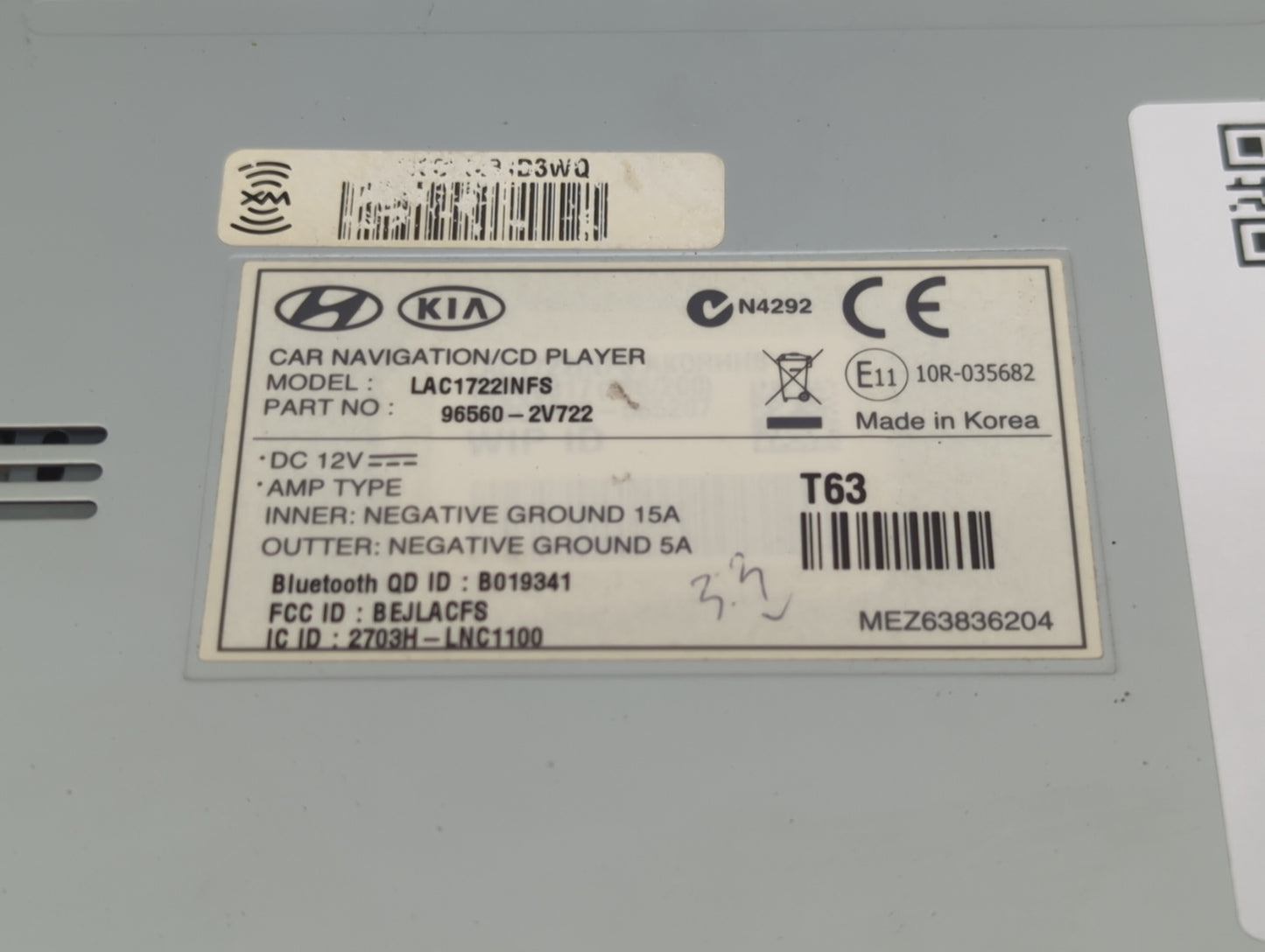 2015-2017 Hyundai Veloster Radio AM FM Cd Player Receiver Replacement P/N:96560-2V722 LAC1722INFS Fits Fits 2015 2016 2017 O