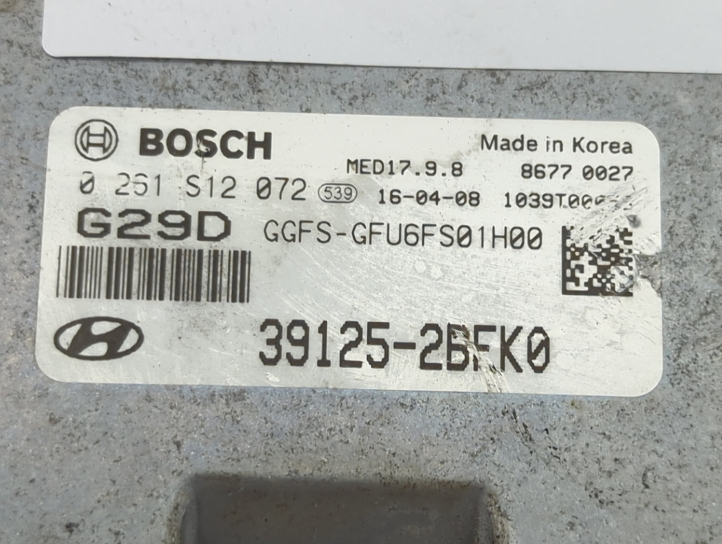 2016-2017 Hyundai Veloster PCM Engine Control Computer ECU ECM PCU OEM P/N:39125-2BFK0 0261S12072 Fits Fits 2016 2017 OEM Us