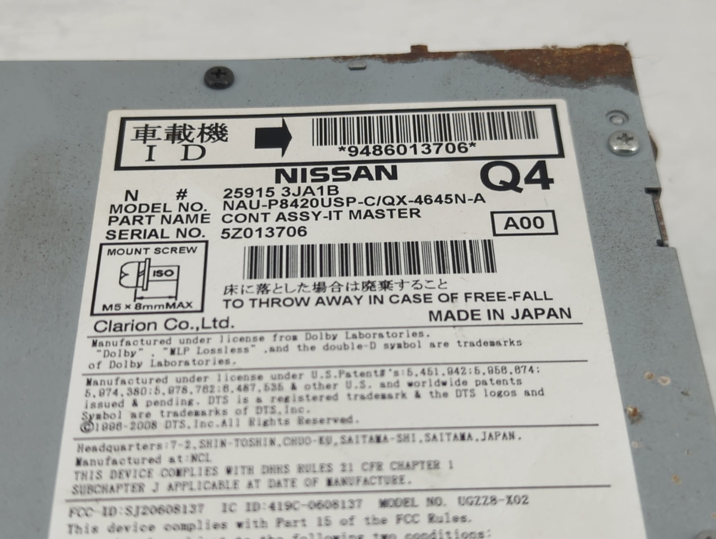 2014-2016 Infiniti Qx60 Radio AM FM Cd Player Receiver Replacement P/N:25915 3JA1B Fits Fits 2013 2014 2015 2016 OEM Used Au