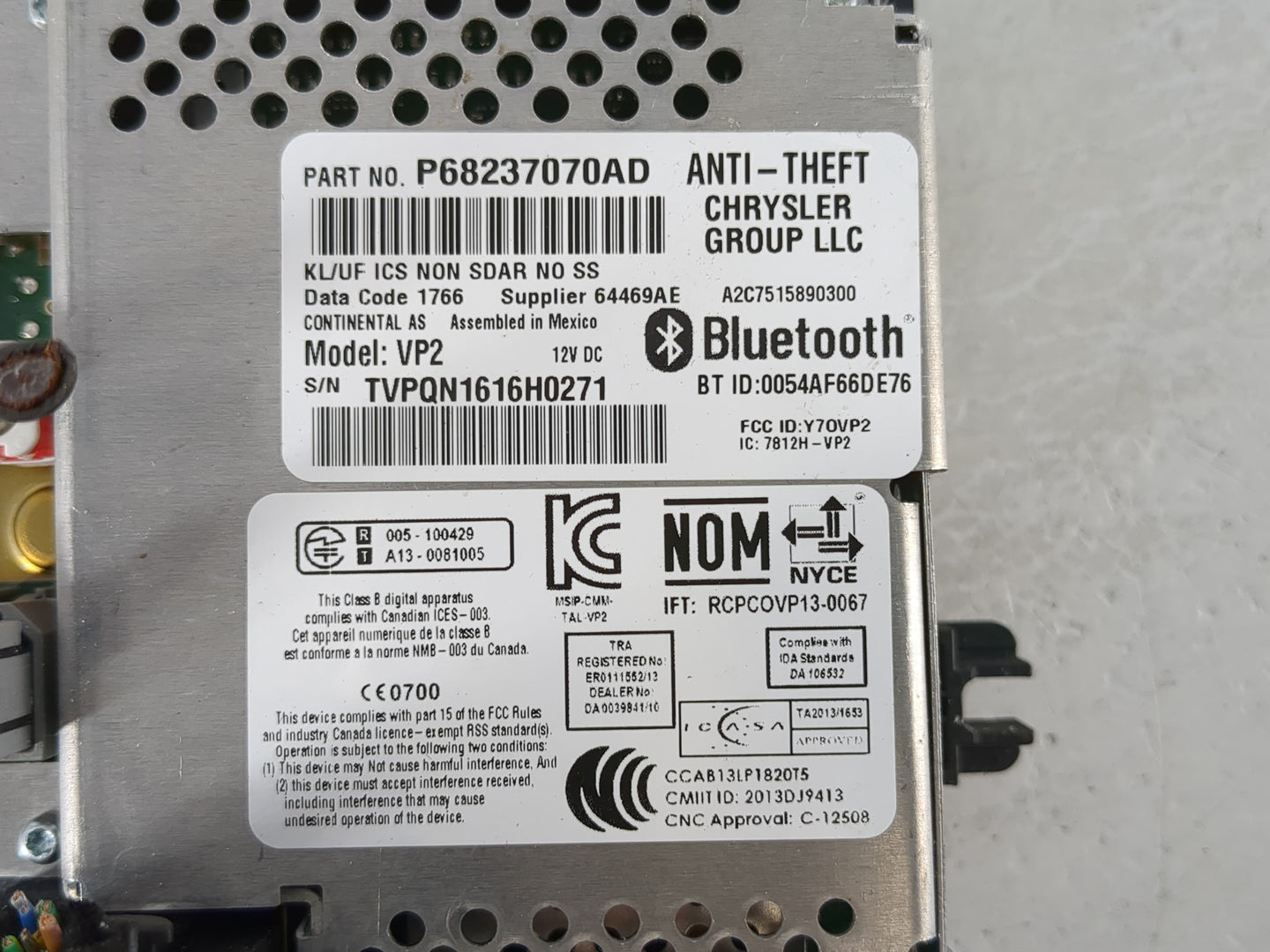 2016 Jeep Cherokee Radio AM FM Cd Player Receiver Replacement P/N:P68237070AD Fits OEM Used Auto Parts - Oemusedautoparts1.c