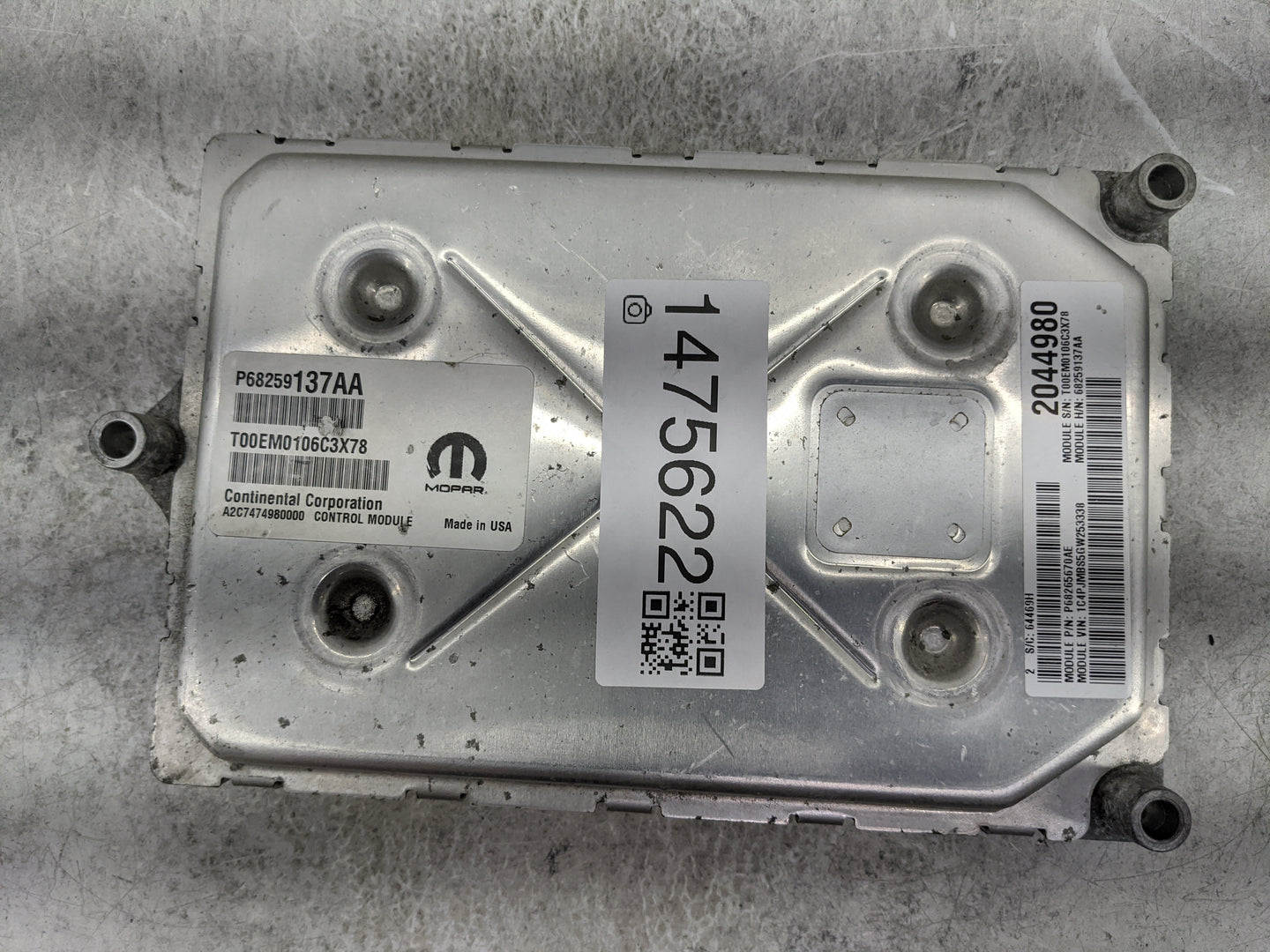 2016-2017 Jeep Cherokee PCM Engine Control Computer ECU ECM PCU OEM P/N:P68259137AA T00EM0106C3X78 Fits Fits 2016 2017 OEM U