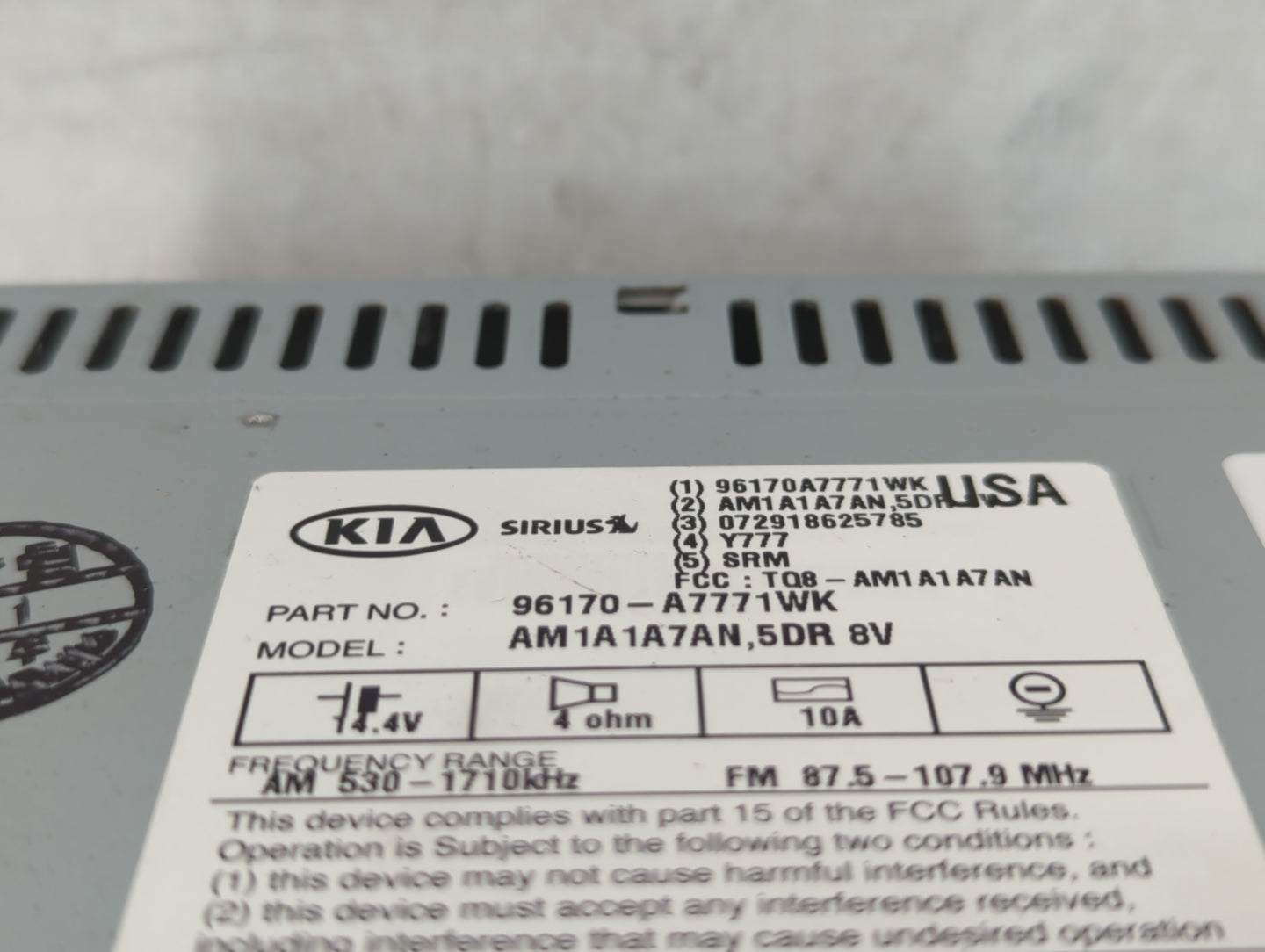 2014-2016 Kia Forte Radio AM FM Cd Player Receiver Replacement P/N:96170-A7771WK Fits Fits 2014 2015 2016 OEM Used Auto Part