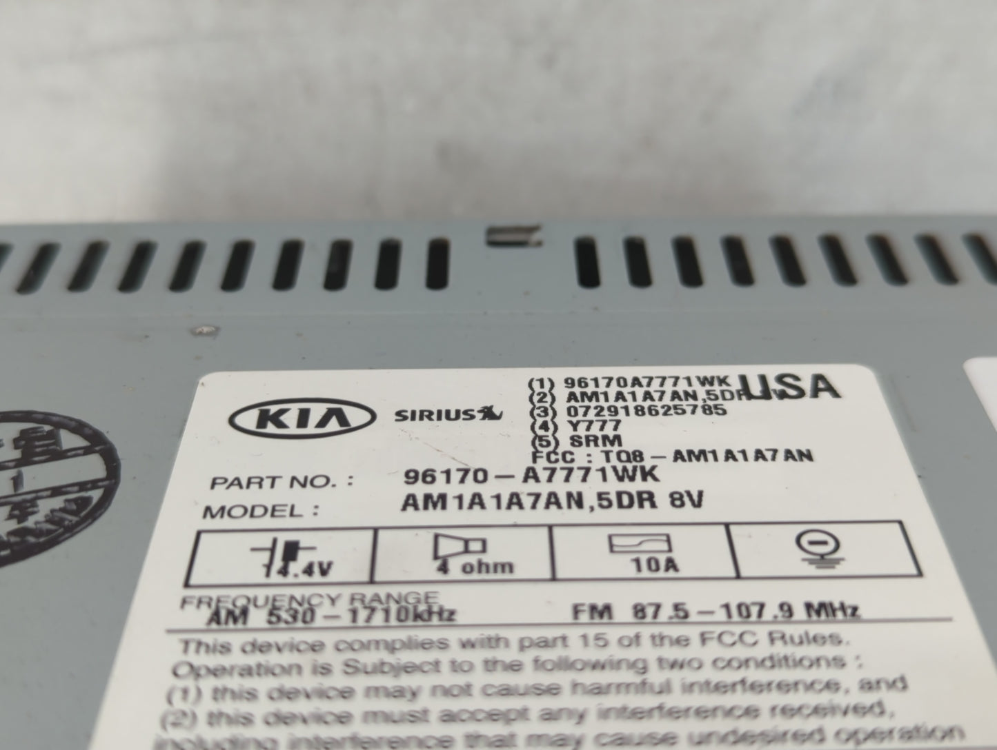 2014-2016 Kia Forte Radio AM FM Cd Player Receiver Replacement P/N:96170-A7771WK Fits Fits 2014 2015 2016 OEM Used Auto Part