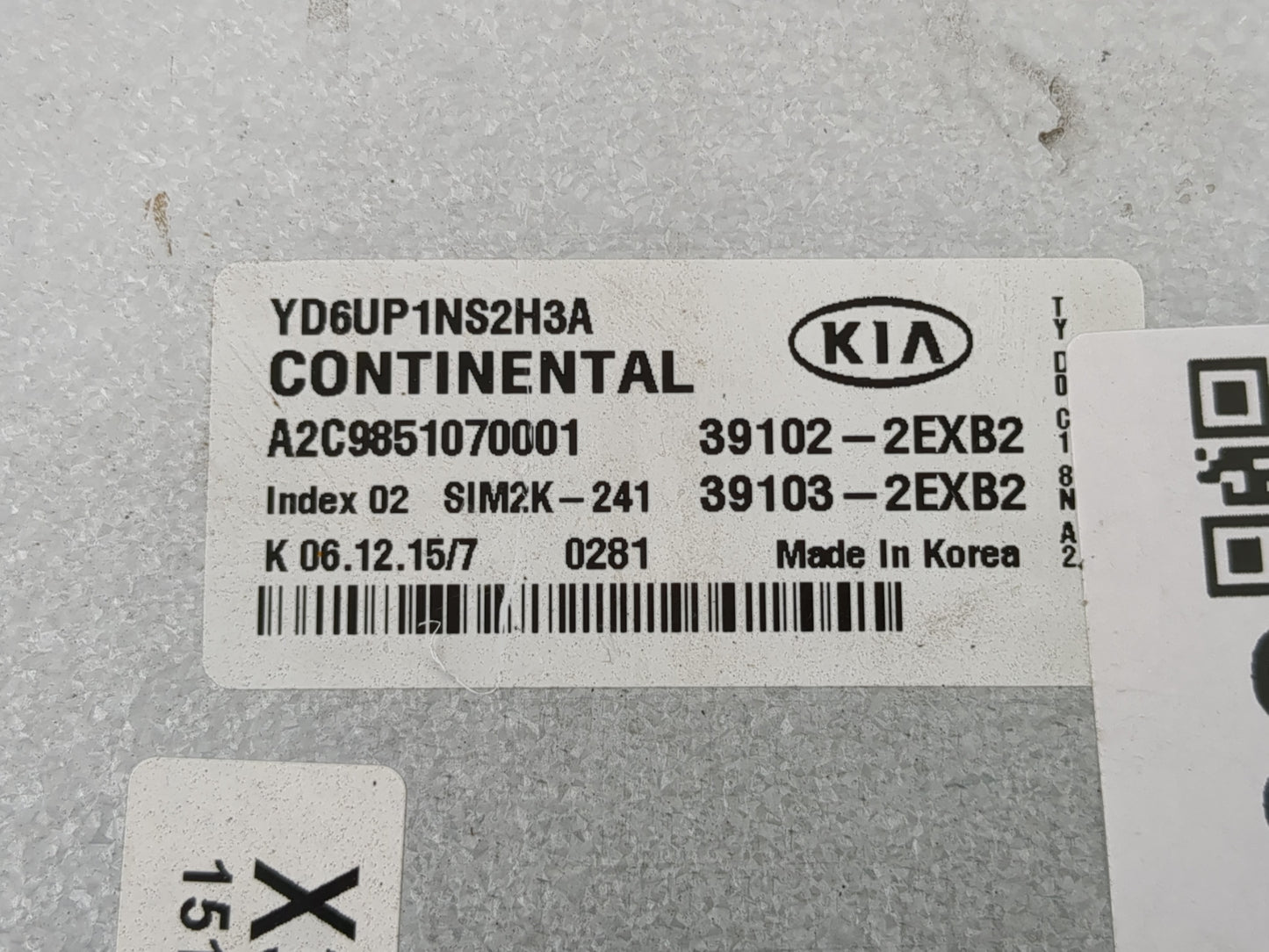 2016 Kia Forte PCM Engine Control Computer ECU ECM PCU OEM P/N:39102-2EXB2 Fits OEM Used Auto Parts - Oemusedautoparts1.com