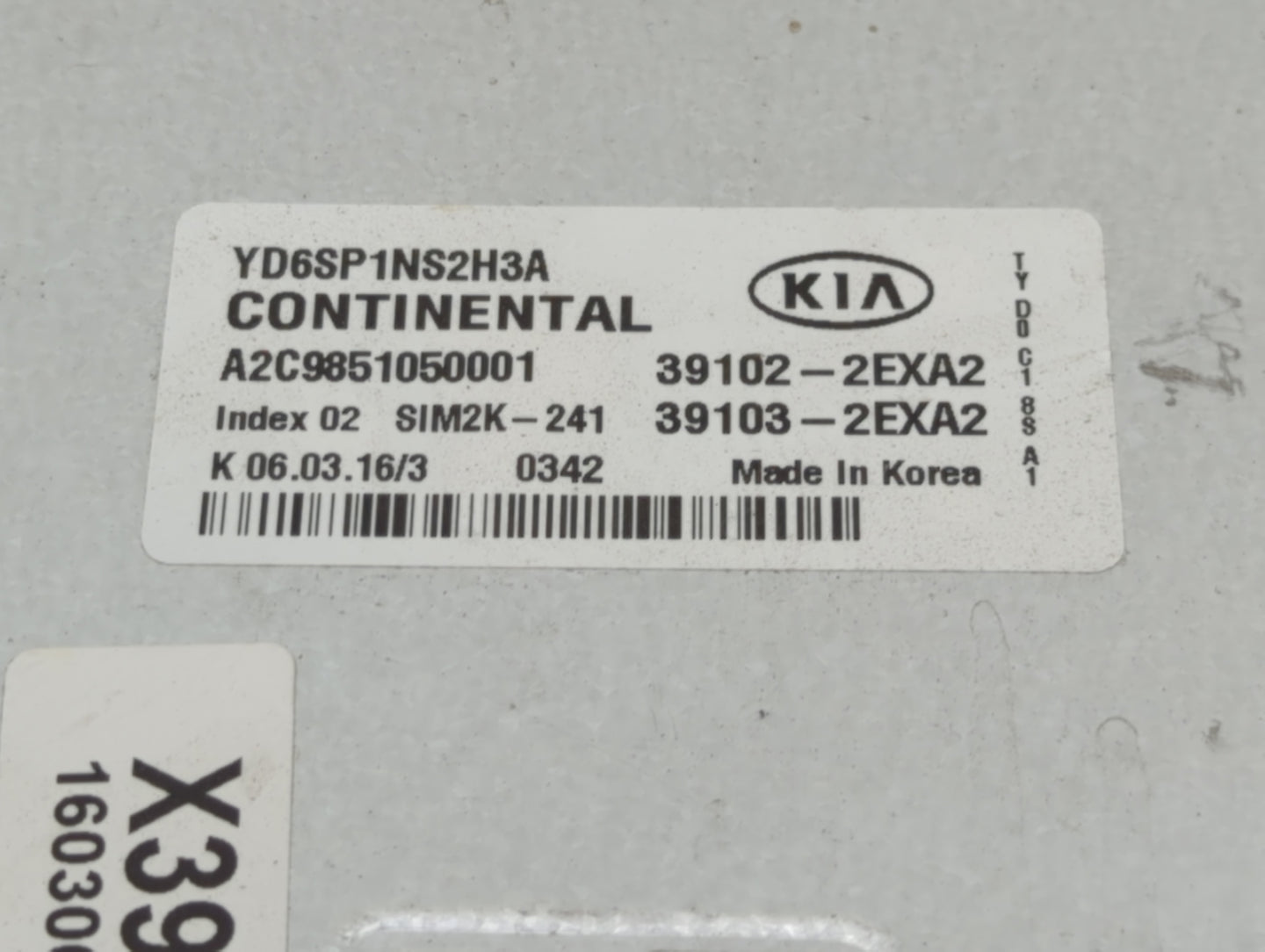 2016 Kia Forte PCM Engine Control Computer ECU ECM PCU OEM P/N:39102-2exa2 391032EXA2 Fits OEM Used Auto Parts - Oemusedauto