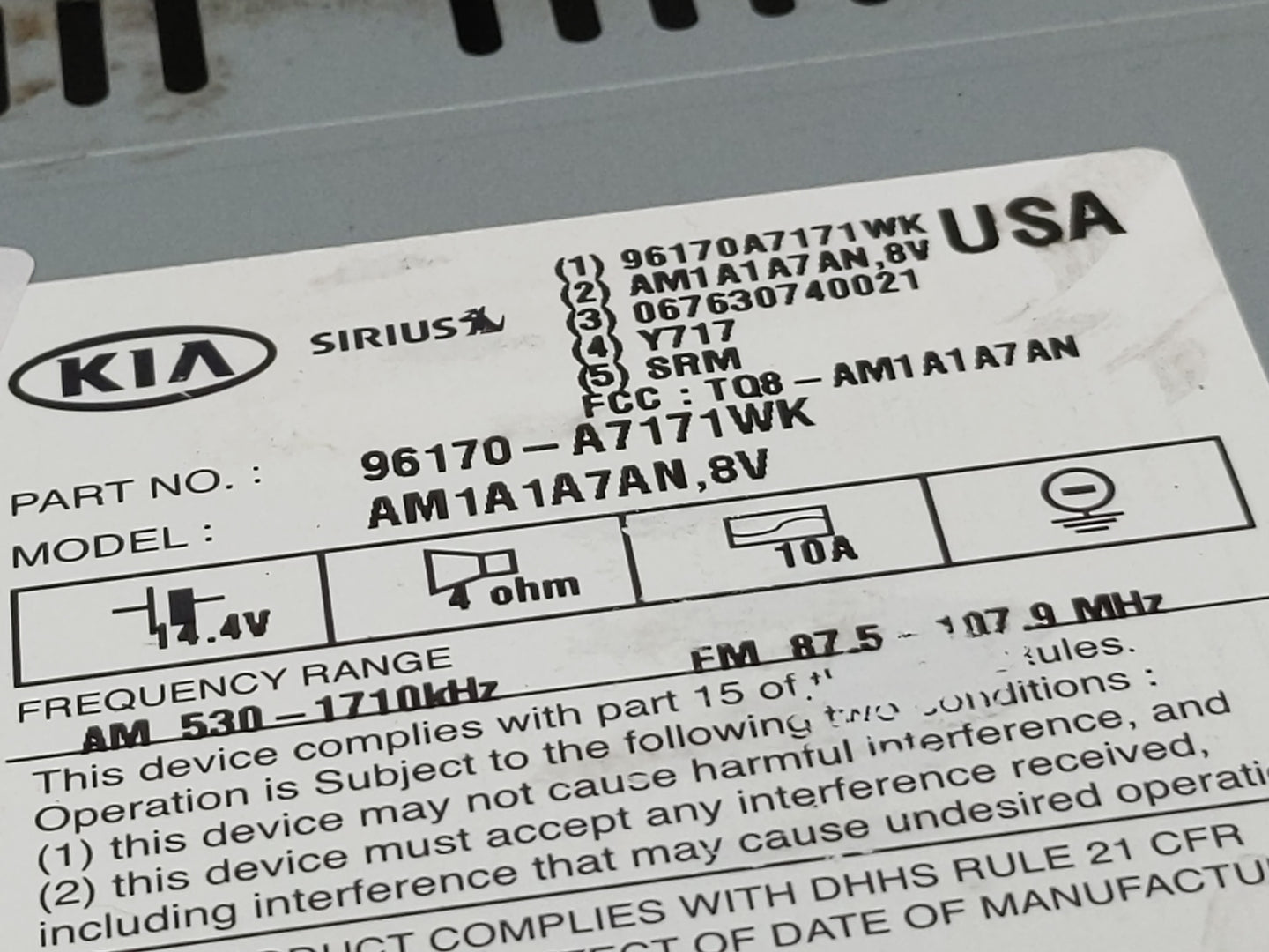 2014-2016 Kia Forte Radio AM FM Cd Player Receiver Replacement P/N:96170-A7171WK Fits Fits 2014 2015 2016 OEM Used Auto Part