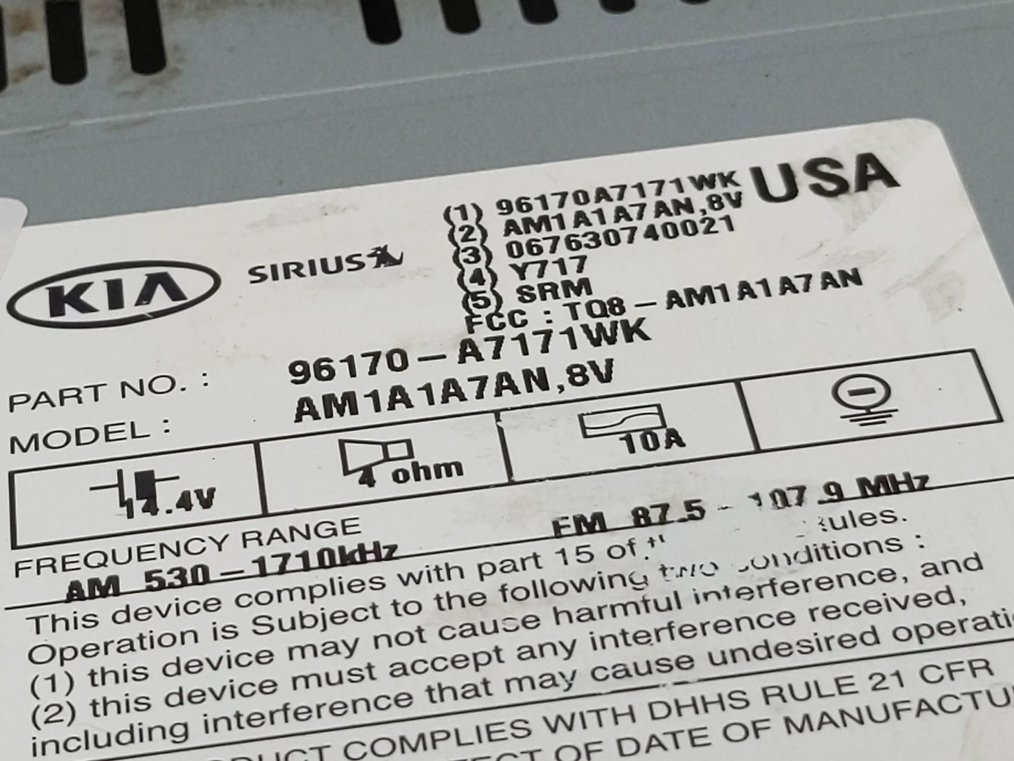 2014-2016 Kia Forte Radio AM FM Cd Player Receiver Replacement P/N:96170-A7171WK Fits Fits 2014 2015 2016 OEM Used Auto Part