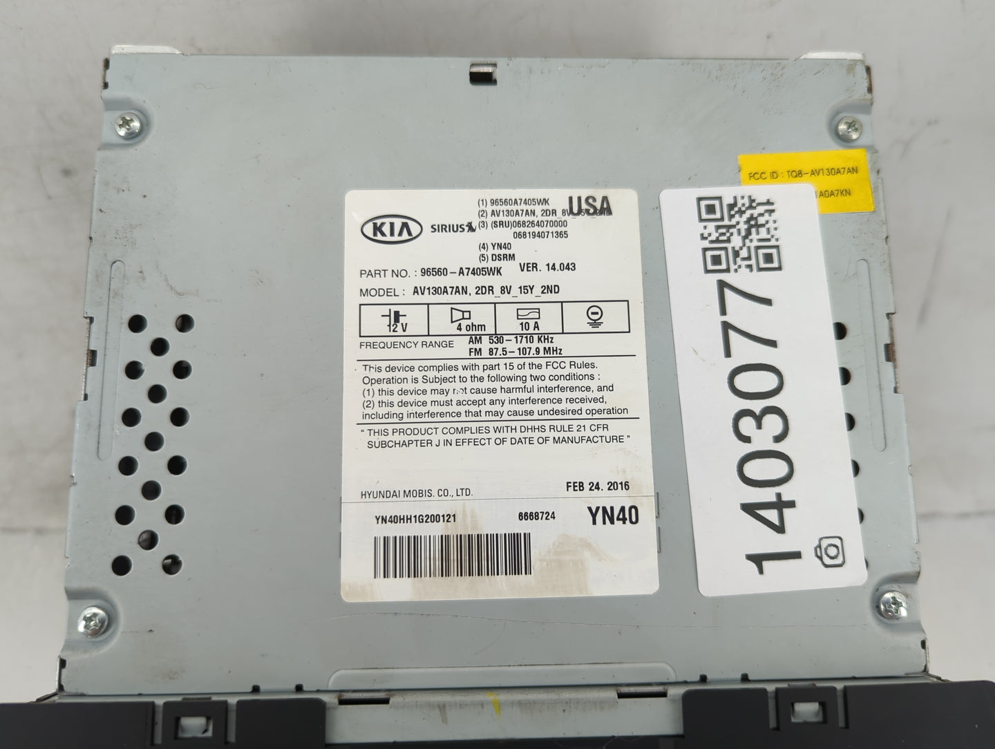 2014-2016 Kia Forte Radio AM FM Cd Player Receiver Replacement P/N:96560-A7405WK Fits Fits 2014 2015 2016 OEM Used Auto Part