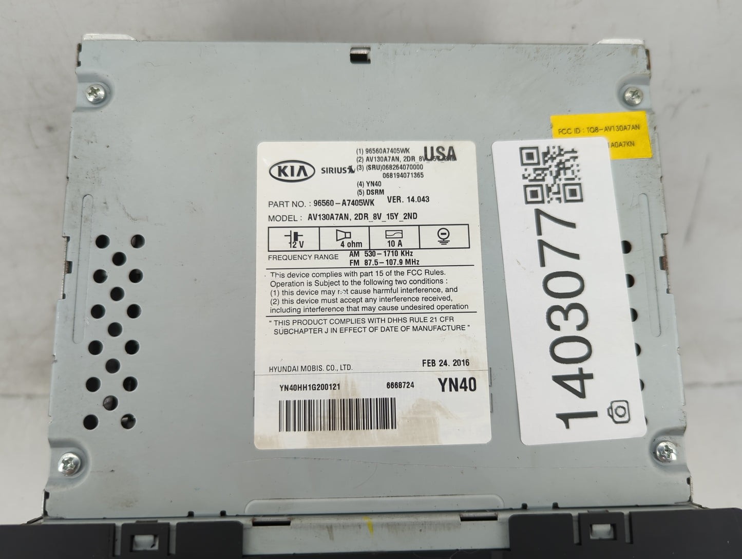 2014-2016 Kia Forte Radio AM FM Cd Player Receiver Replacement P/N:96560-A7405WK Fits Fits 2014 2015 2016 OEM Used Auto Part