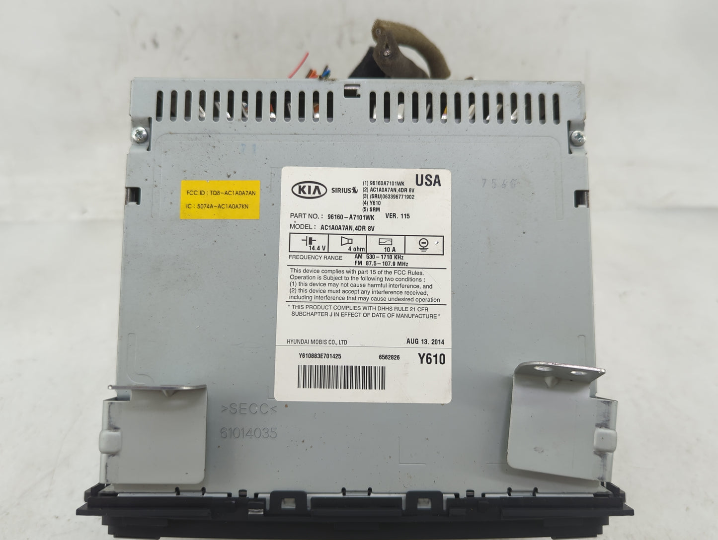 2014-2016 Kia Forte Radio AM FM Cd Player Receiver Replacement P/N:96160-A7101WK Fits Fits 2014 2015 2016 OEM Used Auto Part
