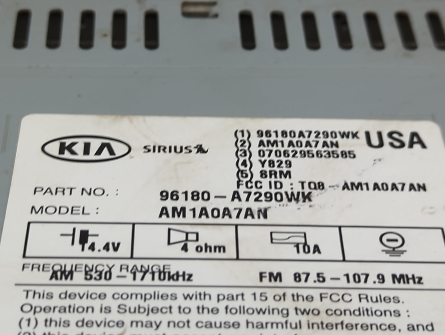 2015-2016 Kia Forte Radio AM FM Cd Player Receiver Replacement P/N:96180-A7290WK AM1A0A7AN, TQ8-AM1A0A7AN Fits Fits 2015 201