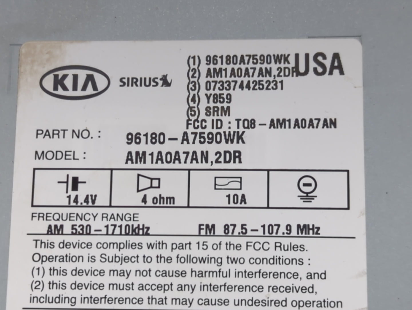 2014-2016 Kia Forte Radio AM FM Cd Player Receiver Replacement P/N:96180-A7590WK AM1A0A7AN, TQ8-AM1A0A7AN Fits Fits 2014 201