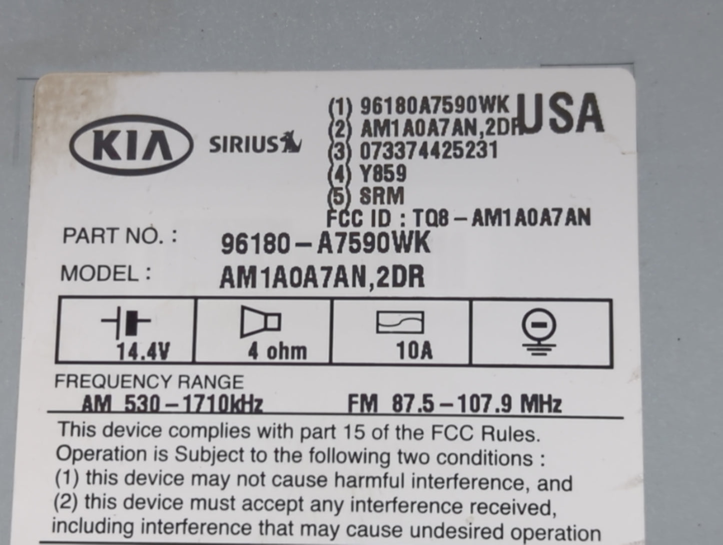 2014-2016 Kia Forte Radio AM FM Cd Player Receiver Replacement P/N:96180-A7590WK AM1A0A7AN, TQ8-AM1A0A7AN Fits Fits 2014 201