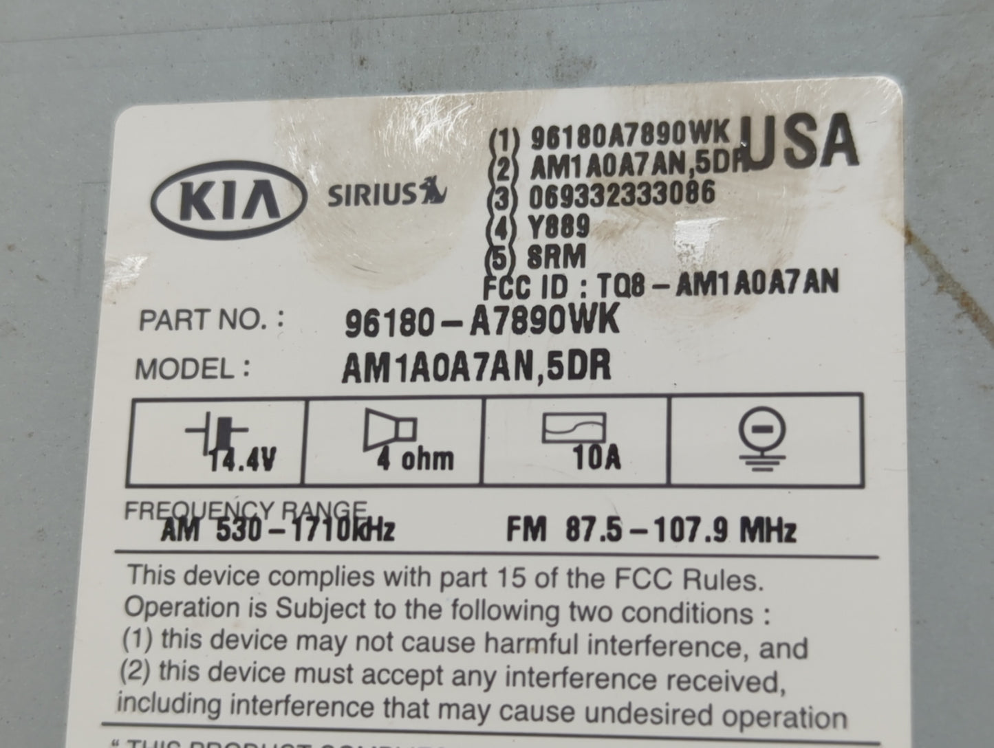 2015-2016 Kia Forte Radio AM FM Cd Player Receiver Replacement P/N:96180-A7890WK AM1A0A7AN,5DR, TQ8-AM1A0A7AN Fits Fits 2015