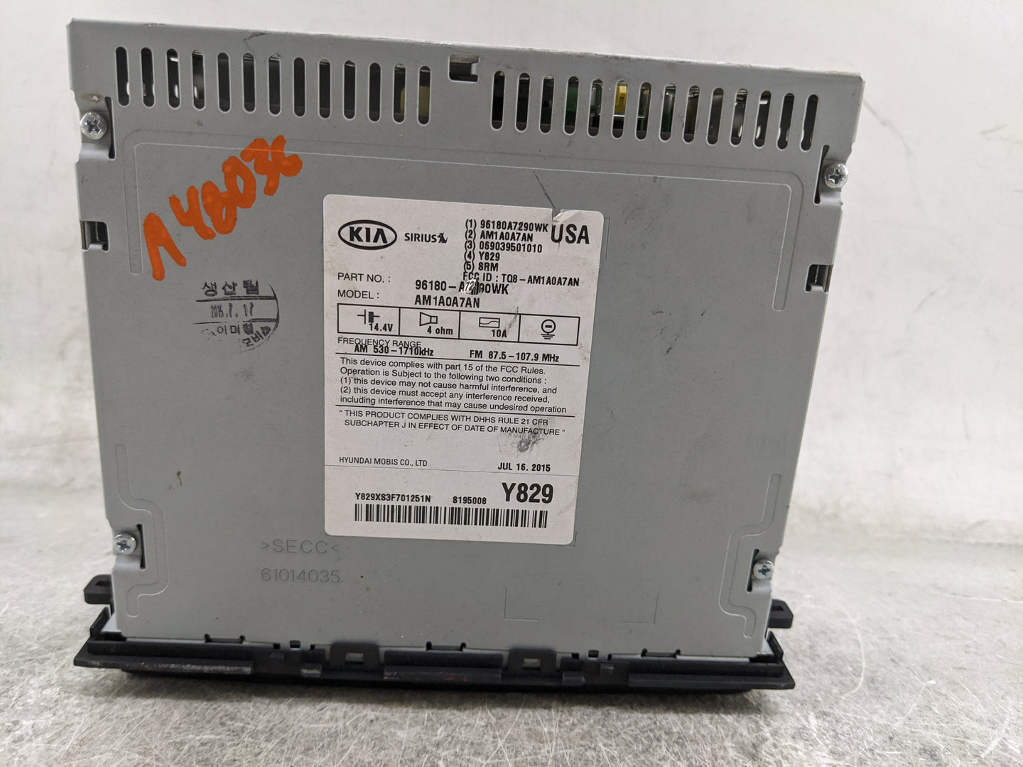 2015-2016 Kia Forte Radio AM FM Cd Player Receiver Replacement P/N:96180-A7290WK AM1A0A7AN, TQ8-AM1A0A7AN Fits Fits 2015 201