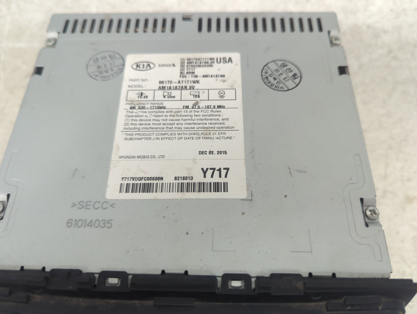 2014-2016 Kia Forte Radio AM FM Cd Player Receiver Replacement P/N:96170-A7171WK AM1A1A7AN.8V Fits Fits 2014 2015 2016 OEM U