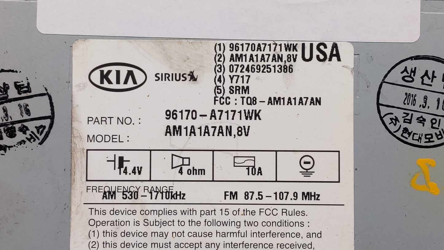 2014-2016 Kia Forte Radio AM FM Cd Player Receiver Replacement P/N:96170A7171WK 96170-A7171WK Fits Fits 2014 2015 2016 OEM U