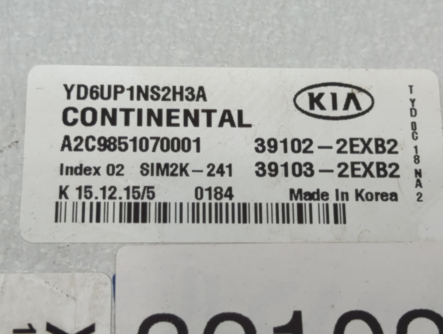 2016 Kia Forte PCM Engine Control Computer ECU ECM PCU OEM P/N:39103-2EXB2 39102-2EXB2 Fits OEM Used Auto Parts - Oemusedaut