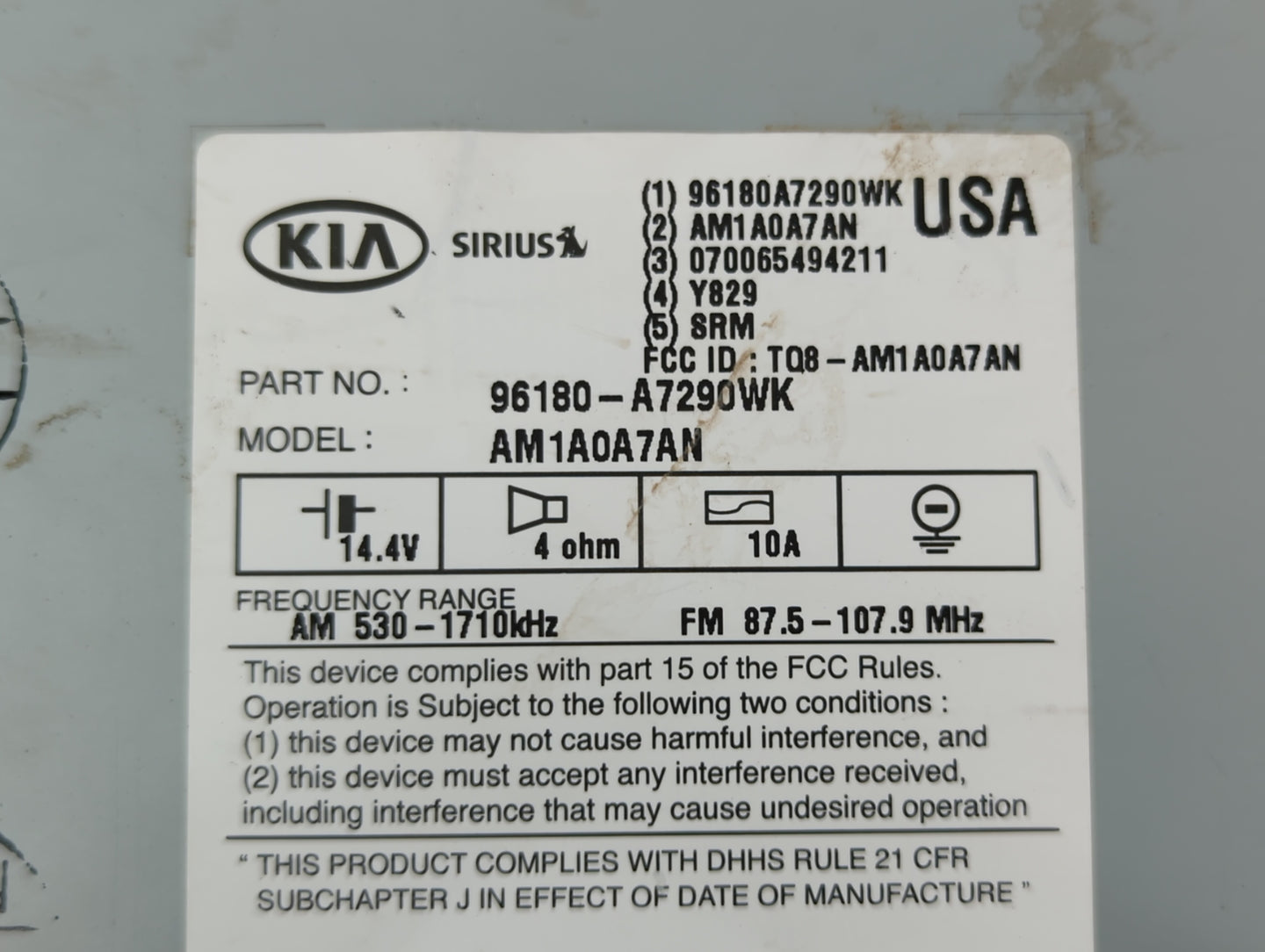 2015-2016 Kia Forte Am Fm Cd Player Radio Receiver - Oemusedautoparts1.com