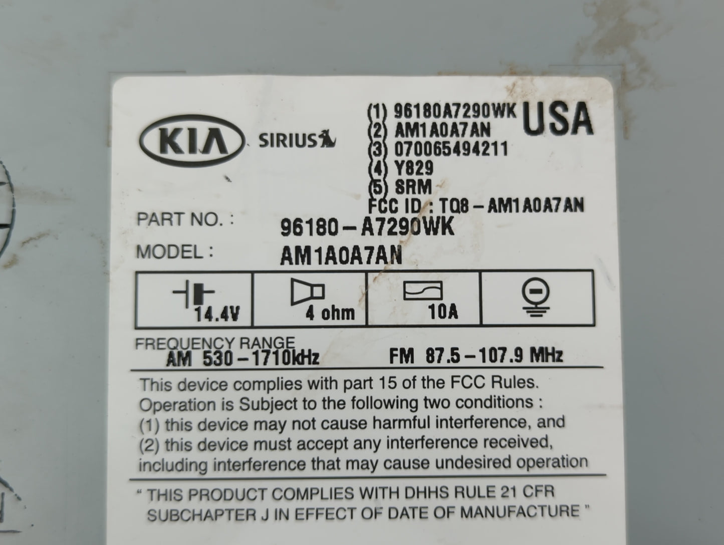 2015-2016 Kia Forte Am Fm Cd Player Radio Receiver - Oemusedautoparts1.com