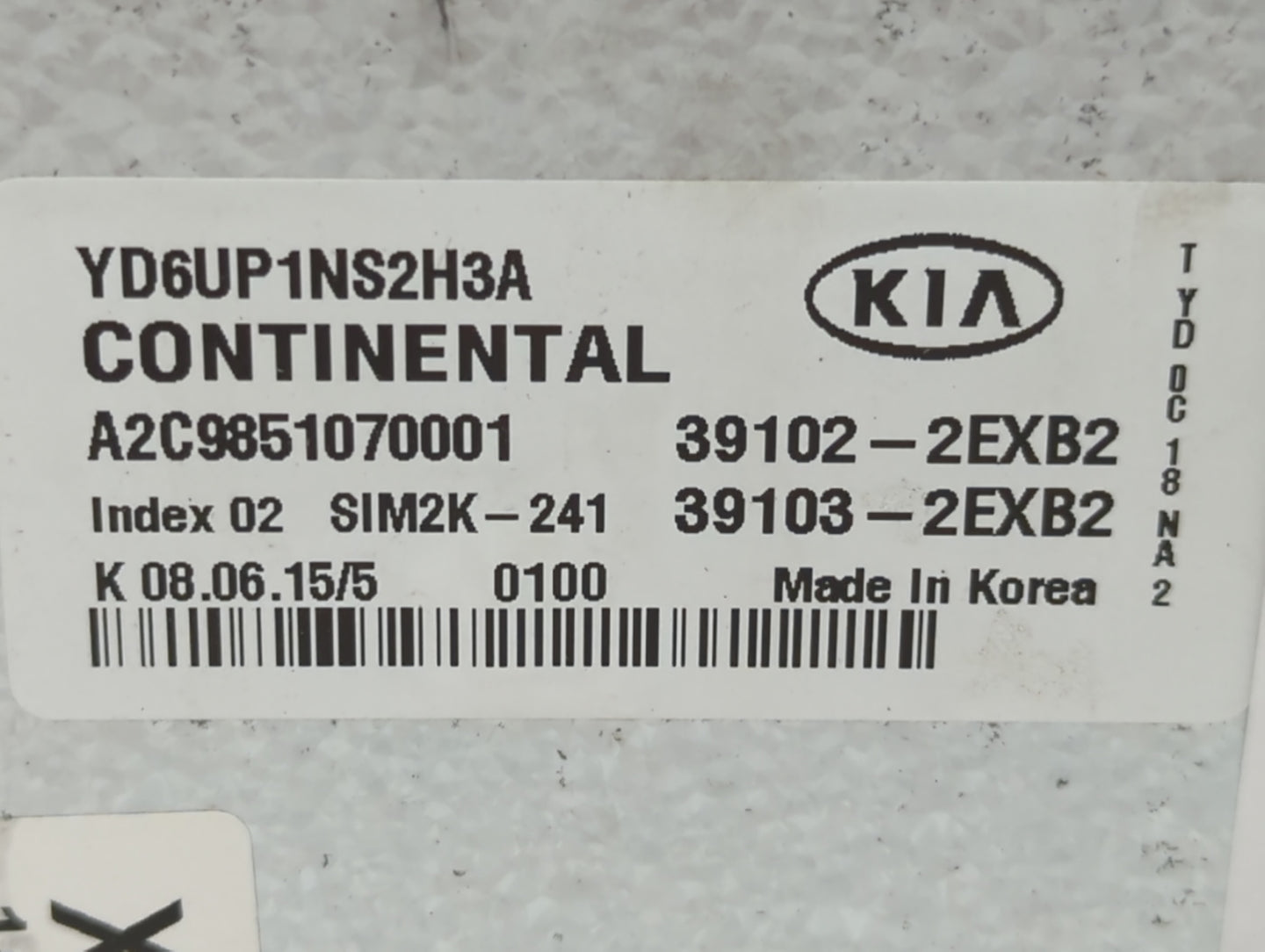 2016 Kia Forte PCM Engine Control Computer ECU ECM PCU OEM P/N:39103-2EXB2 39102-2EXB2 Fits OEM Used Auto Parts - Oemusedaut