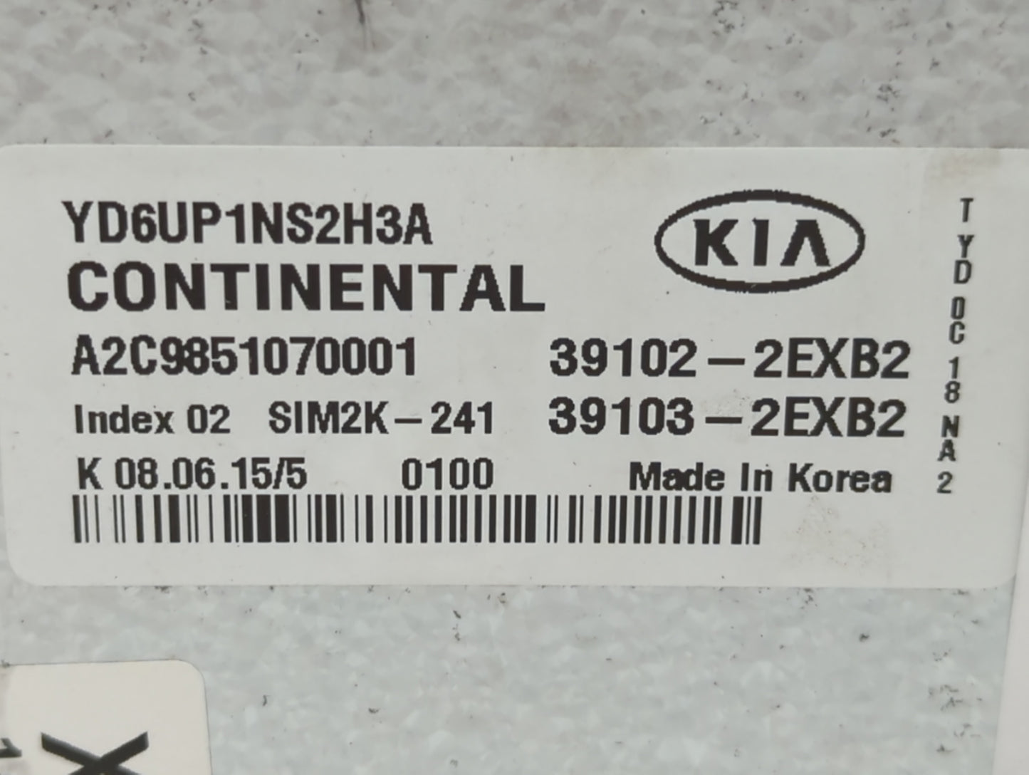 2016 Kia Forte PCM Engine Control Computer ECU ECM PCU OEM P/N:39103-2EXB2 39102-2EXB2 Fits OEM Used Auto Parts - Oemusedaut
