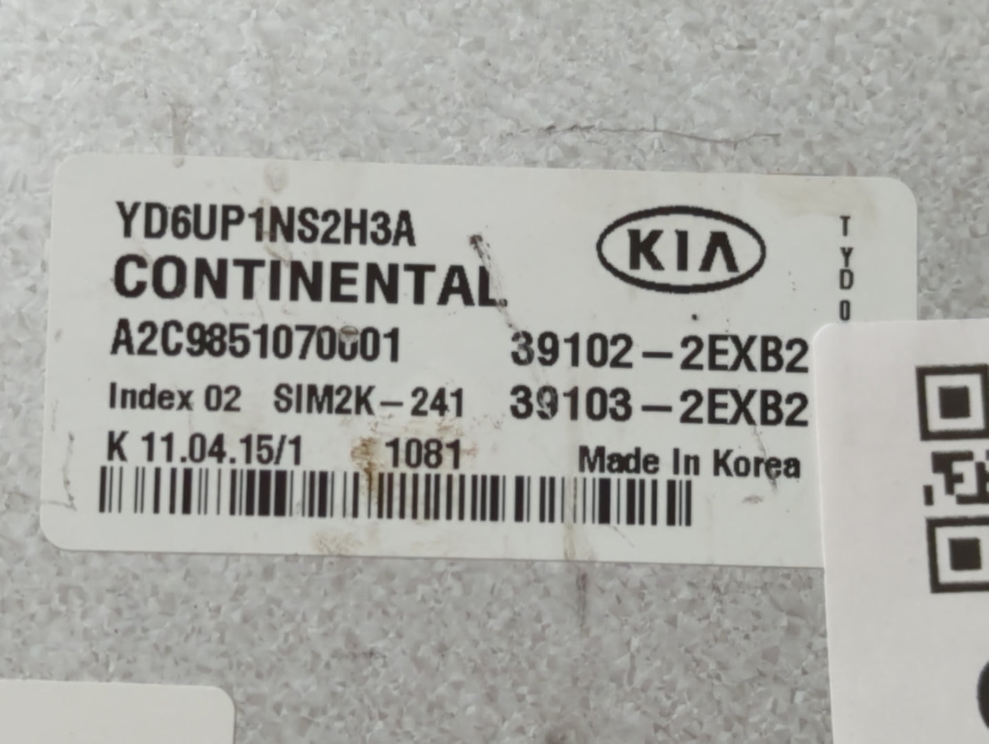 2016 Kia Forte PCM Engine Control Computer ECU ECM PCU OEM P/N:39102-2EXB2 Fits OEM Used Auto Parts - Oemusedautoparts1.com