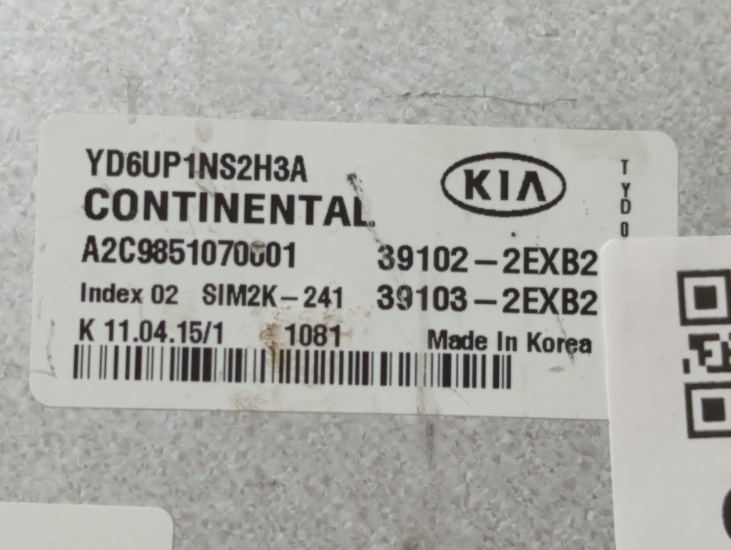2016 Kia Forte PCM Engine Control Computer ECU ECM PCU OEM P/N:39102-2EXB2 Fits OEM Used Auto Parts - Oemusedautoparts1.com