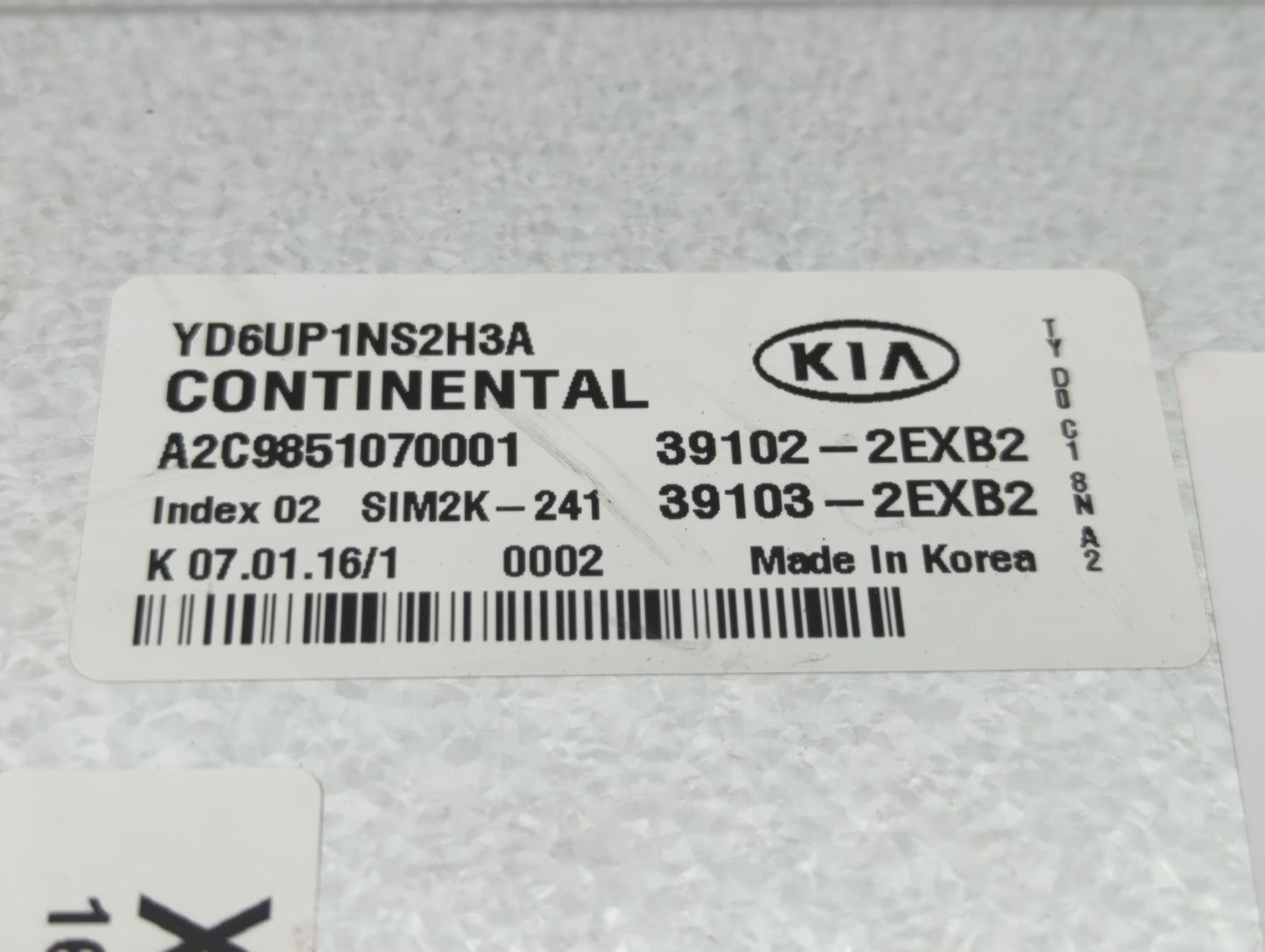2016 Kia Forte PCM Engine Control Computer ECU ECM PCU OEM P/N:39103-2EXB2 39102-2EXB2 Fits OEM Used Auto Parts - Oemusedaut