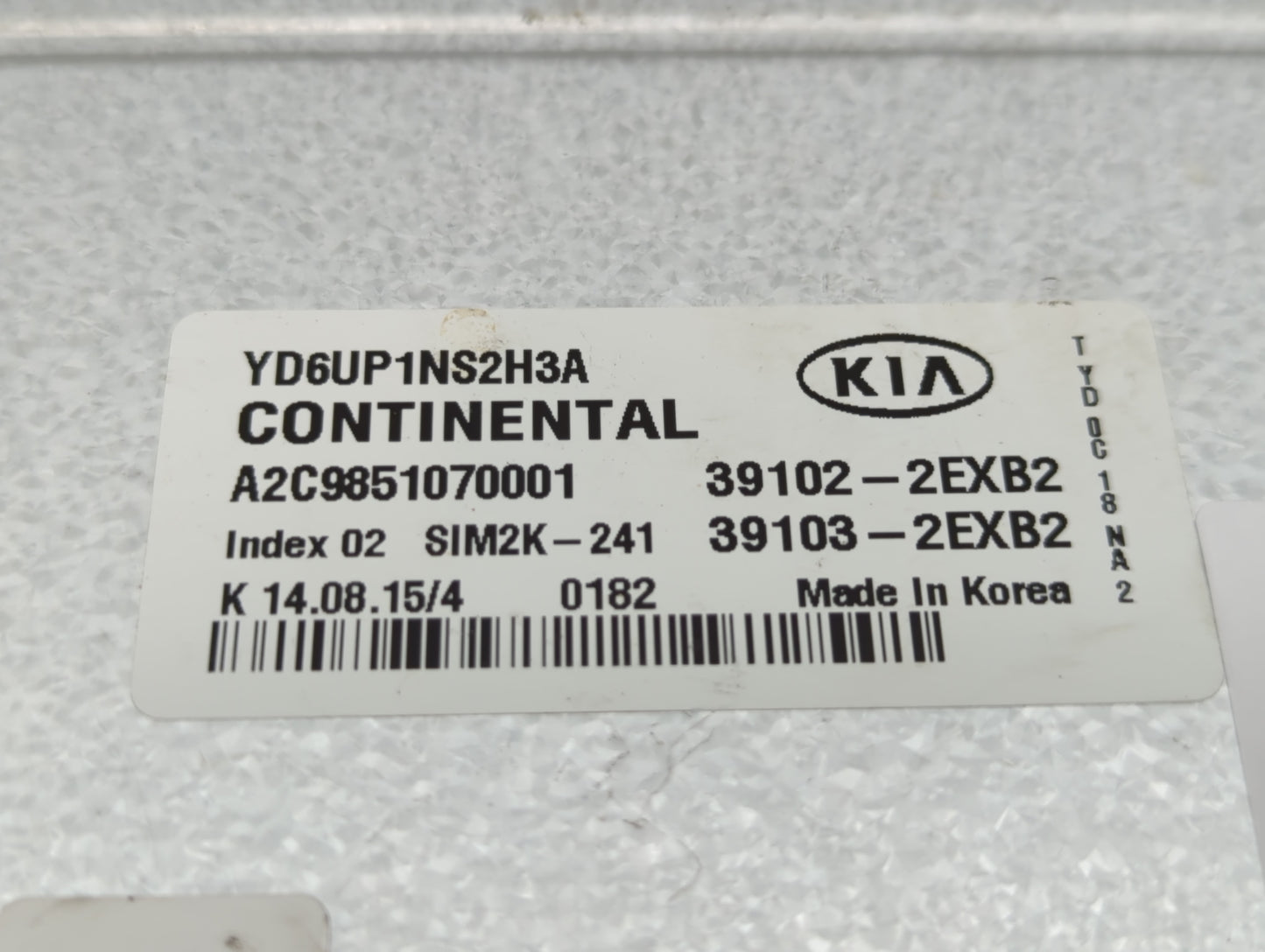 2016 Kia Forte PCM Engine Control Computer ECU ECM PCU OEM P/N:39103-2EB2 39102-2EXB2 Fits OEM Used Auto Parts - Oemusedauto