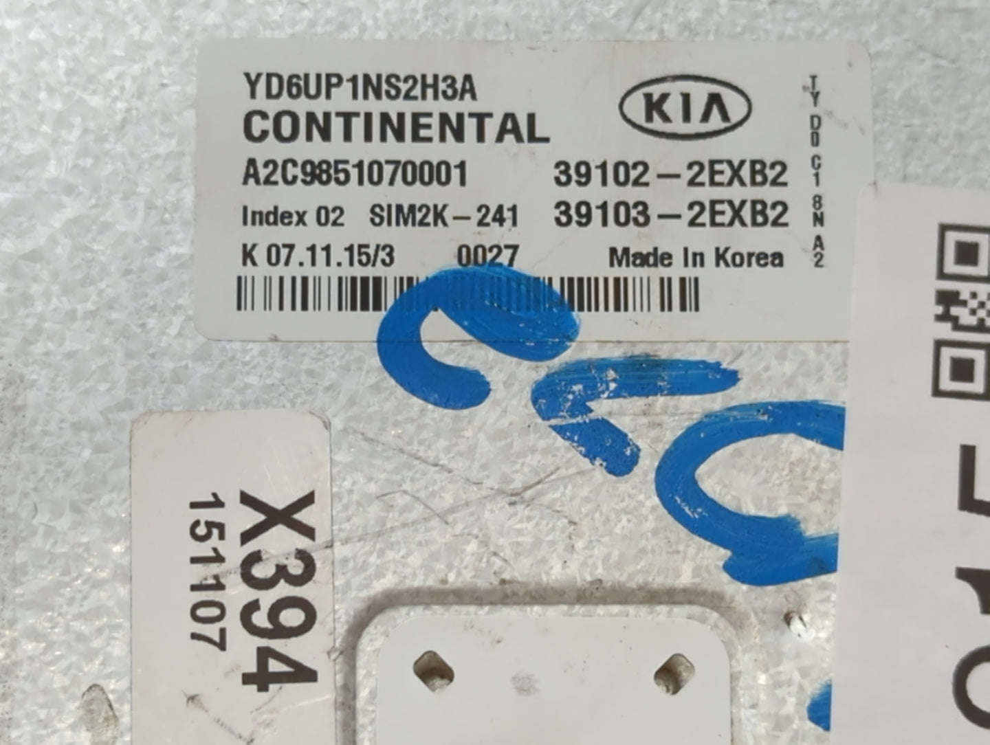 2016 Kia Forte PCM Engine Control Computer ECU ECM PCU OEM P/N:39102-2EXB2 Fits OEM Used Auto Parts - Oemusedautoparts1.com